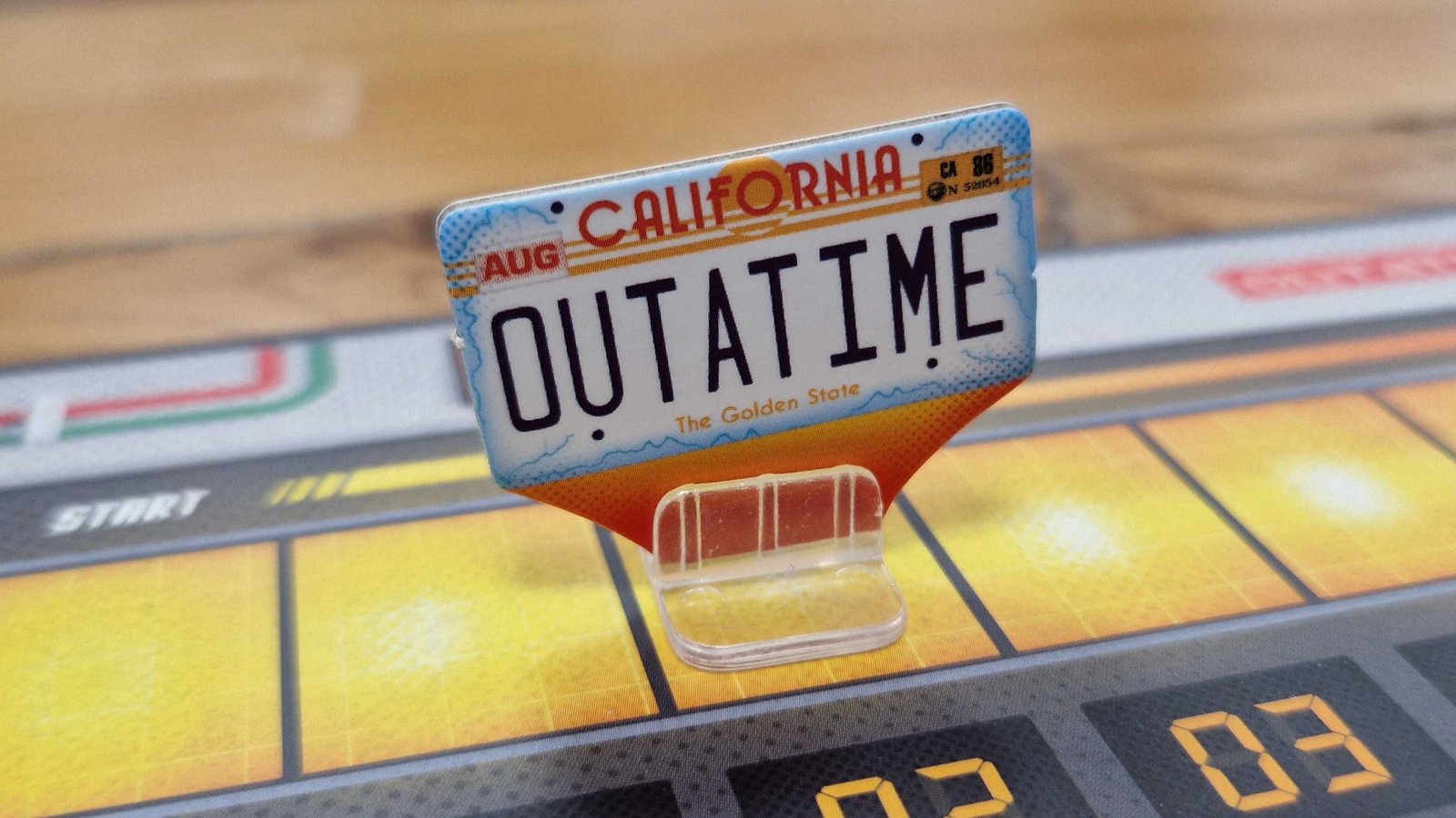 Outatime token on the Back to the Future: Dice Through Time board