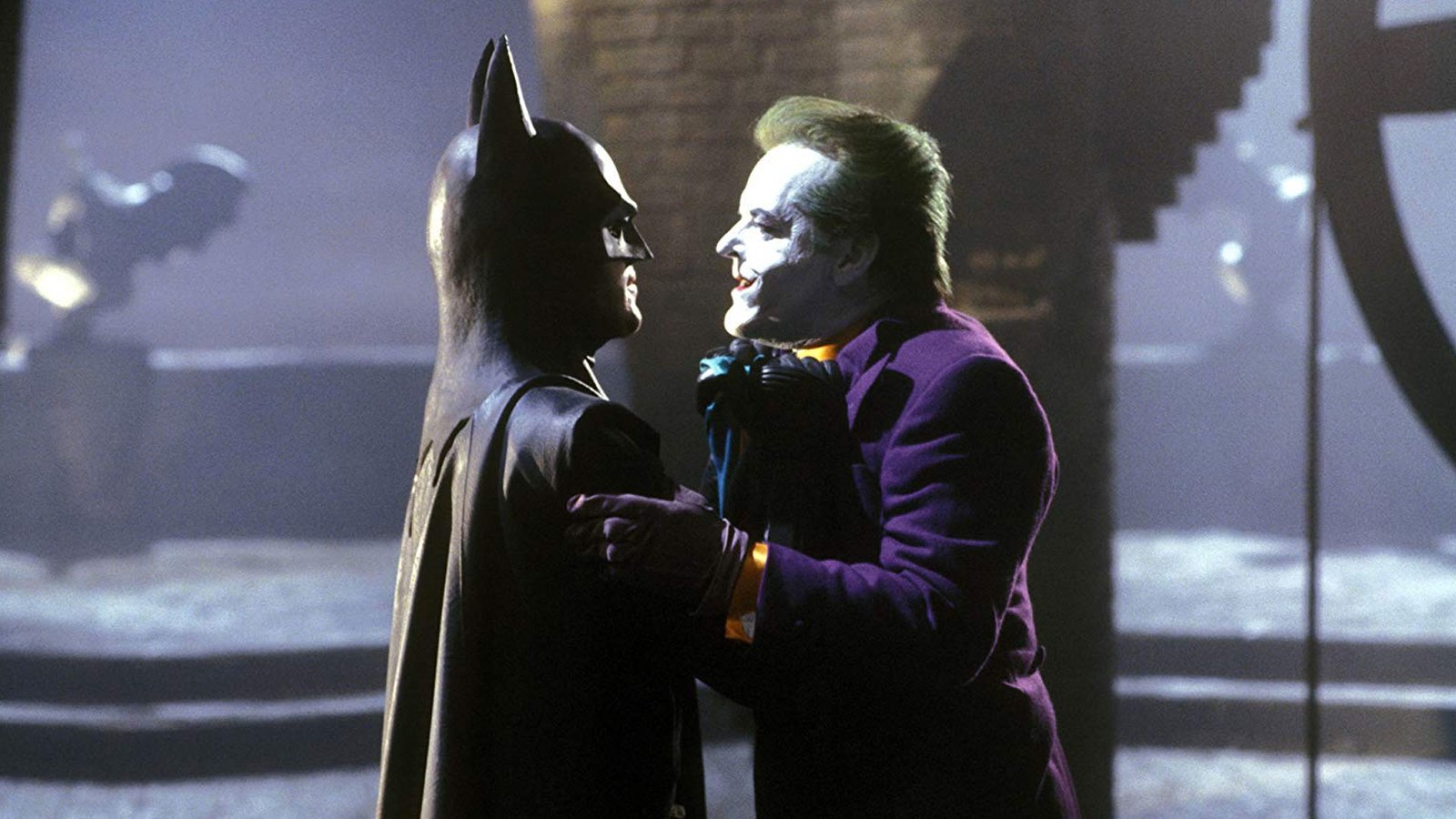 Jack Nicholson as The Joker and Michael Keaton as Bruce Wayne in one of the best superhero movies, Batman.