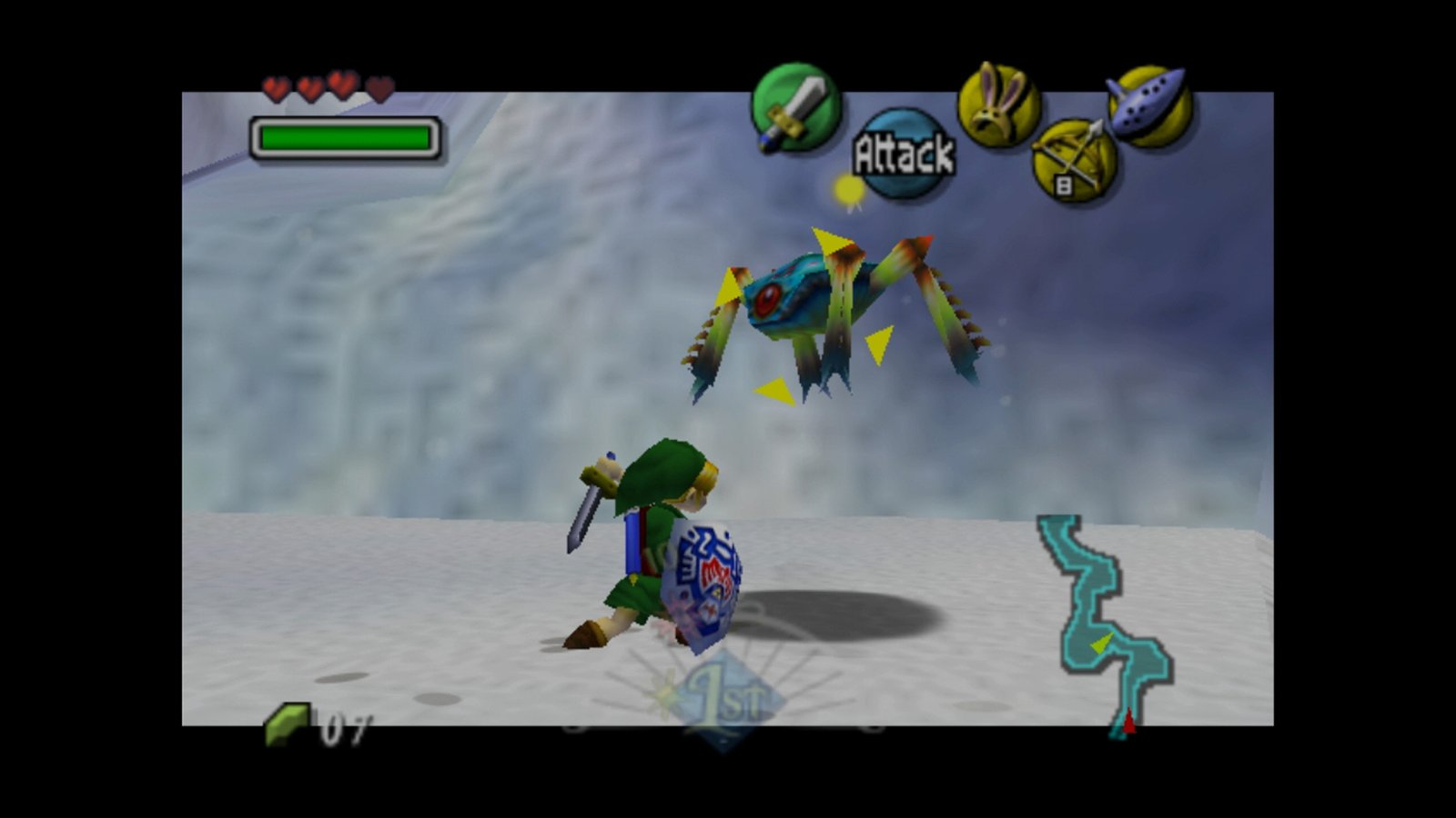 Best Zelda games: The legend of zelda: Majora's Mask screenshot shows Link fighting in the snow