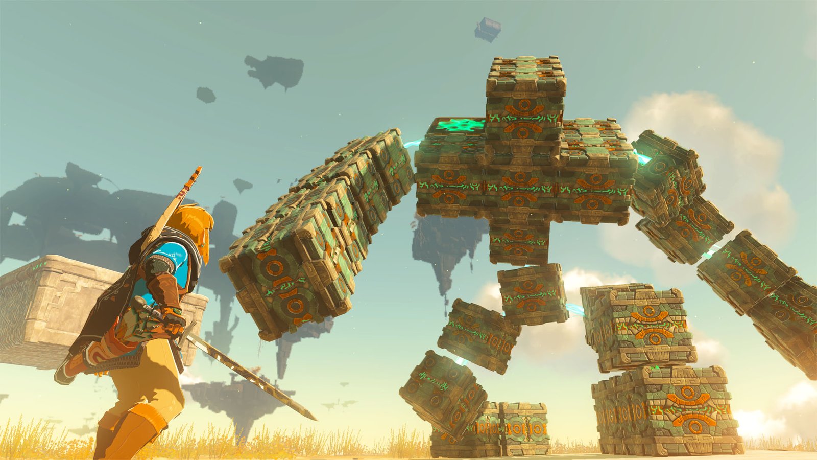 The Legend of Zelda: Tears of the Kingdom screenshot shows Link fighting the Flux Construct