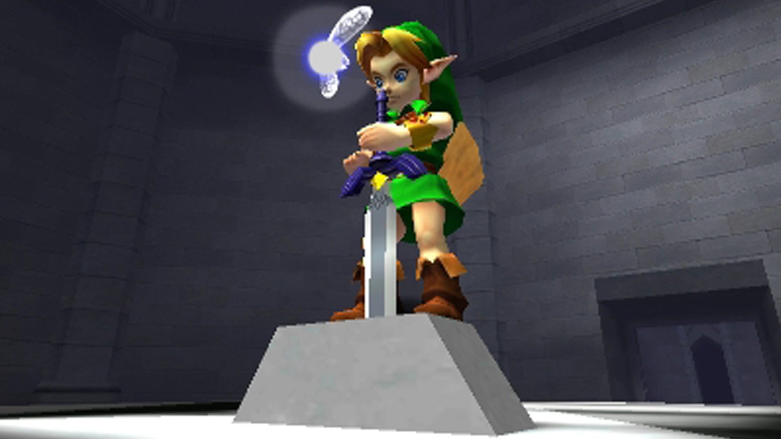 Best Zelda games: Ocarina of Time 3D screenshot shows Link pulling his sword from a stone