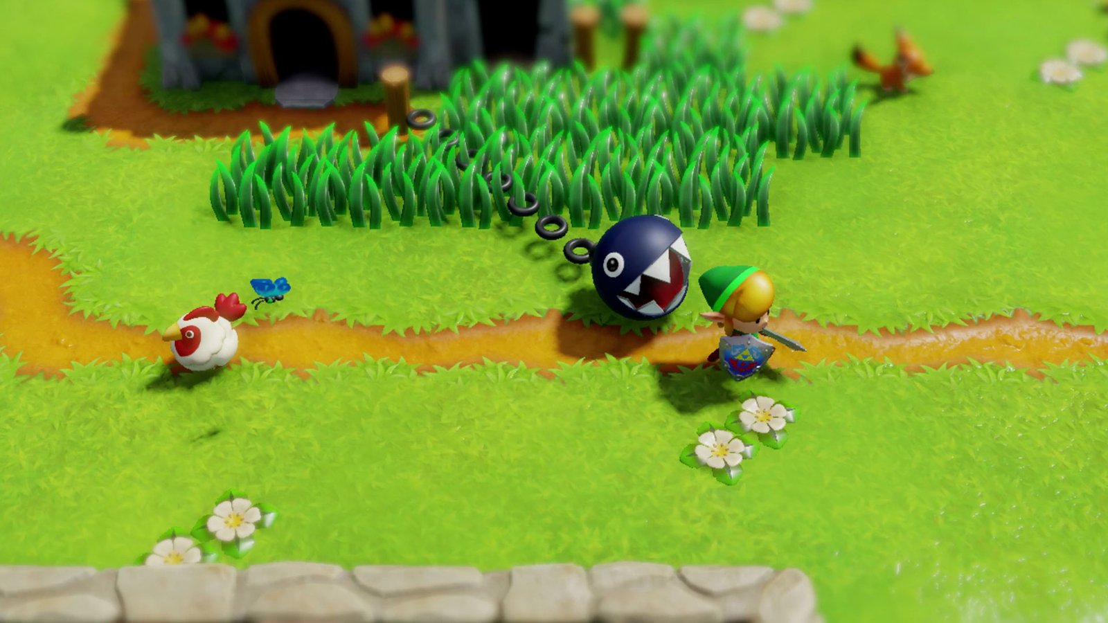 Best Zelda games: Link's Awakening screenshot shows Link running away from a Chain Chomp