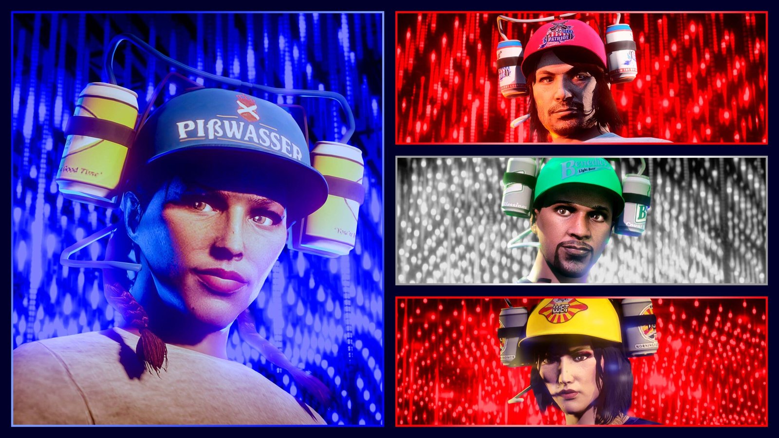 GTA Online Independence Day 2026 art showing the different beer hats