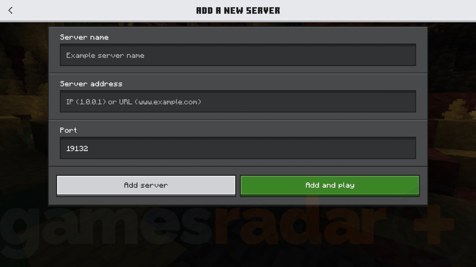 The Add Server menu in Minecraft Bedrock edition