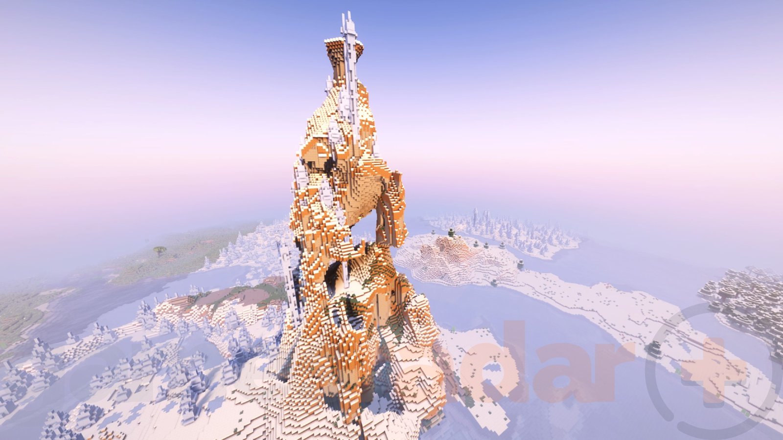 A gigantic ice spiked monolith rises from the ocean in one of the best Minecraft seeds for building.