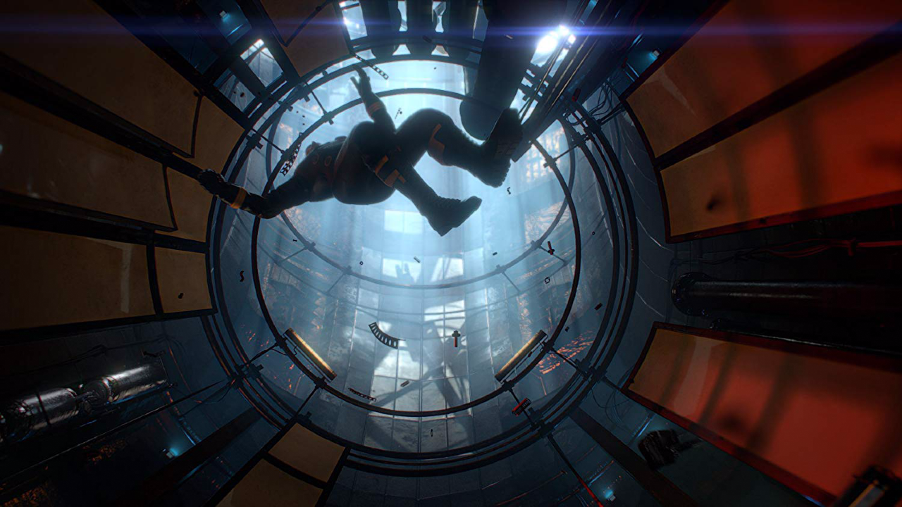 Prey screenshot of an astronaut floating in zero gravity in a spaceship