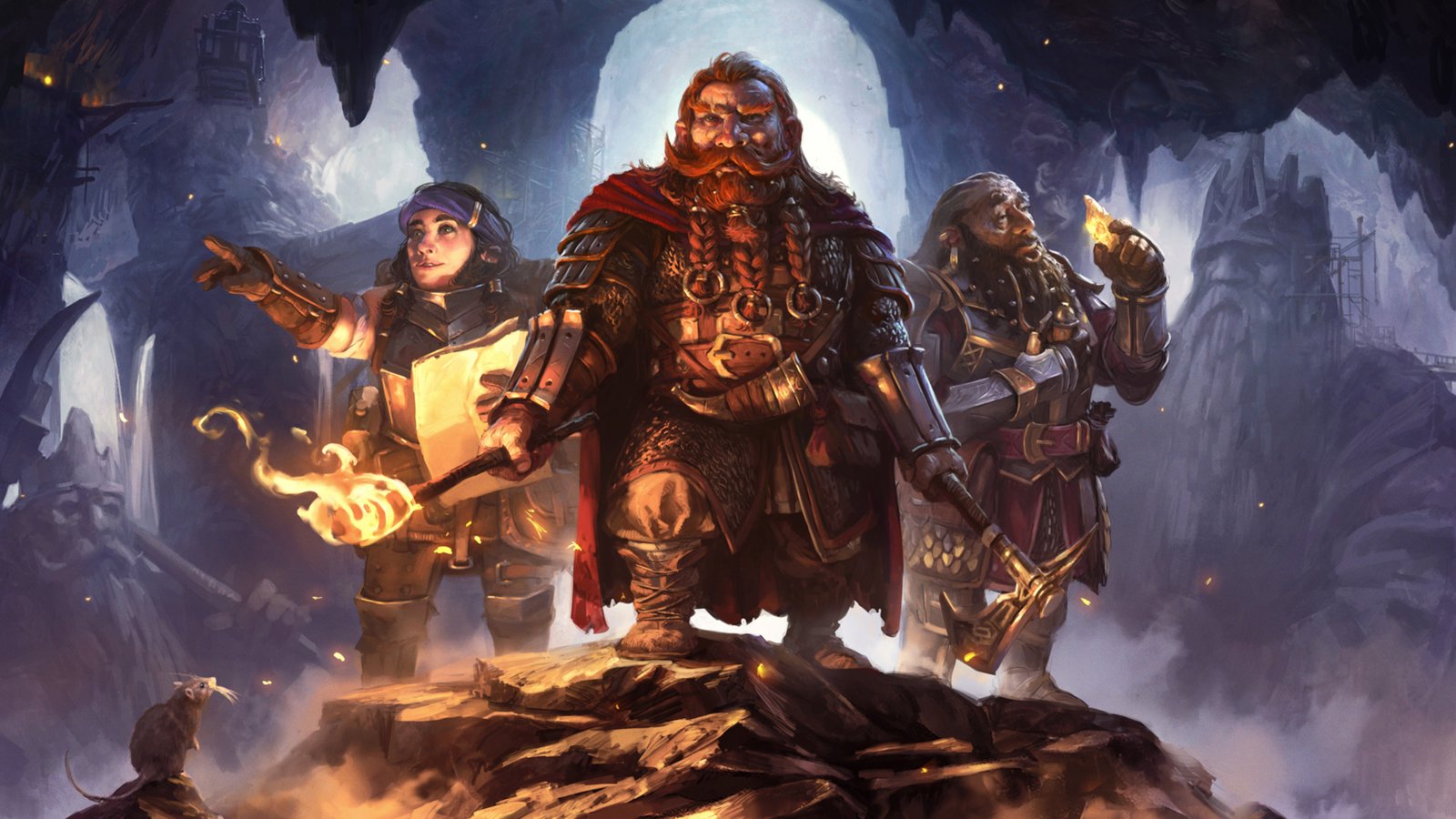 Three dwarves in a mountain during one of the best Lord of the Rings games, The Lord of the Rings: Return to Moria.