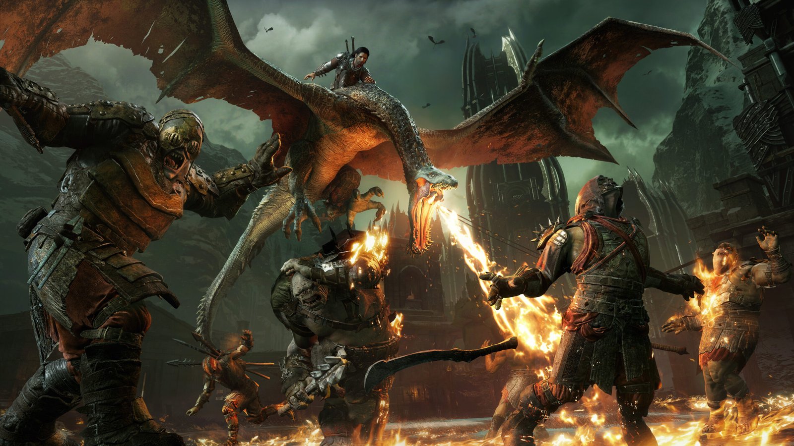 Best Lord of the Rings games: a screenshot of Talion on a dragon in Middle-Earth Shadow of War.