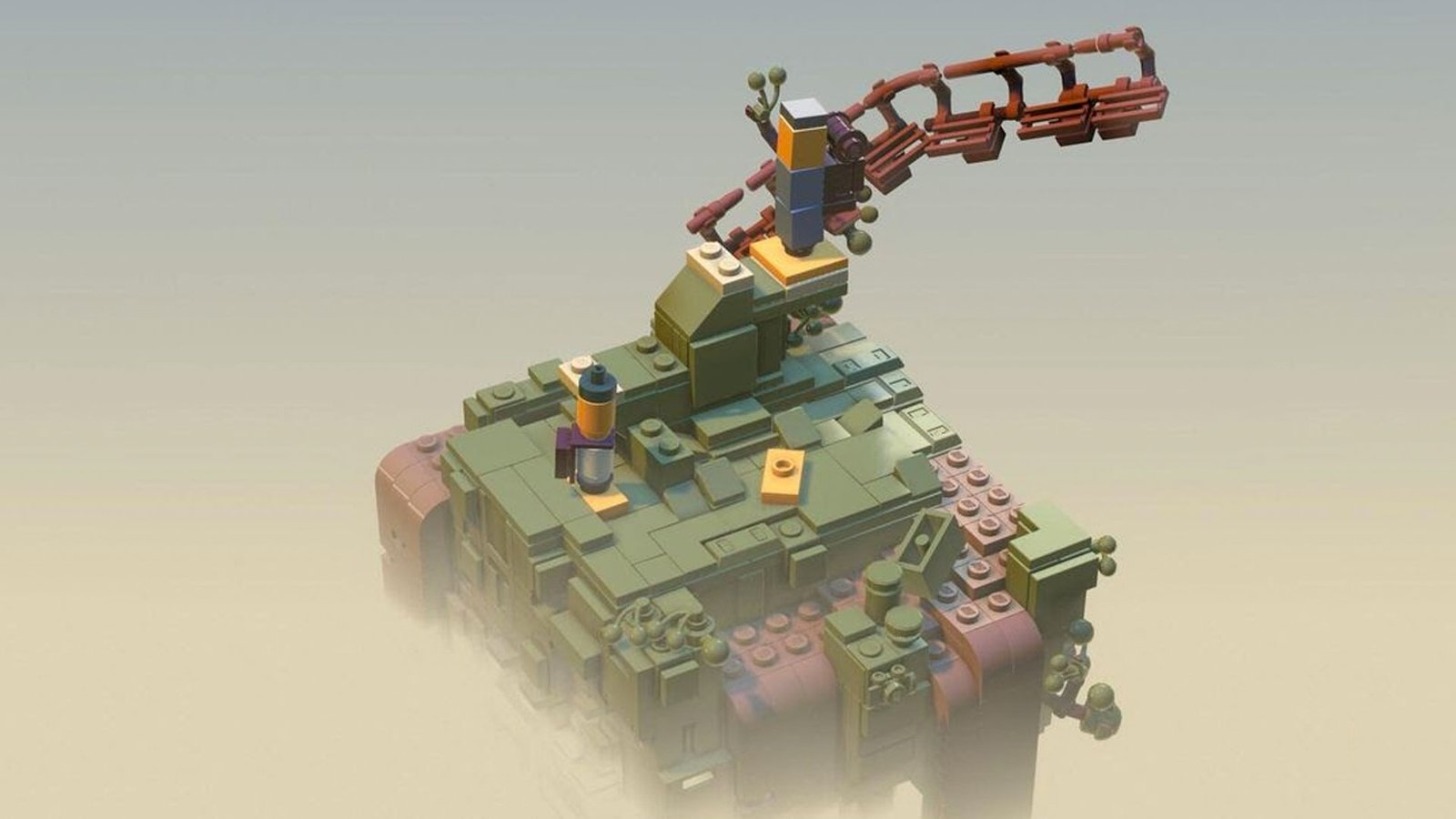 A floating island made up of Lego bricks during Lego Builder's Journey.