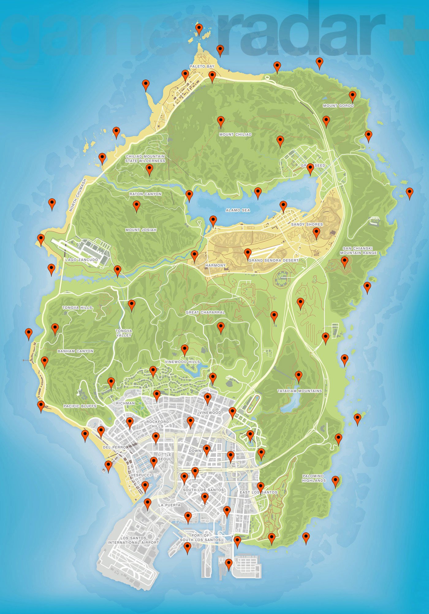 Map showing all of the GTA Online Peyote Plants locations
