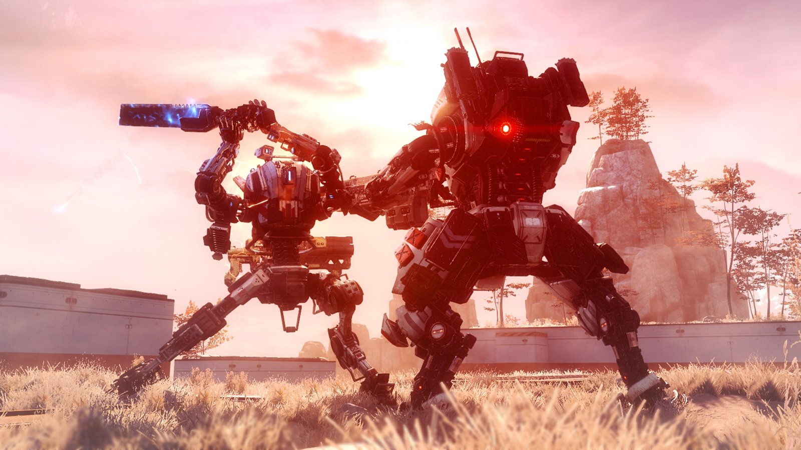 Two titans fighting in the FPS game Titanfall 2.