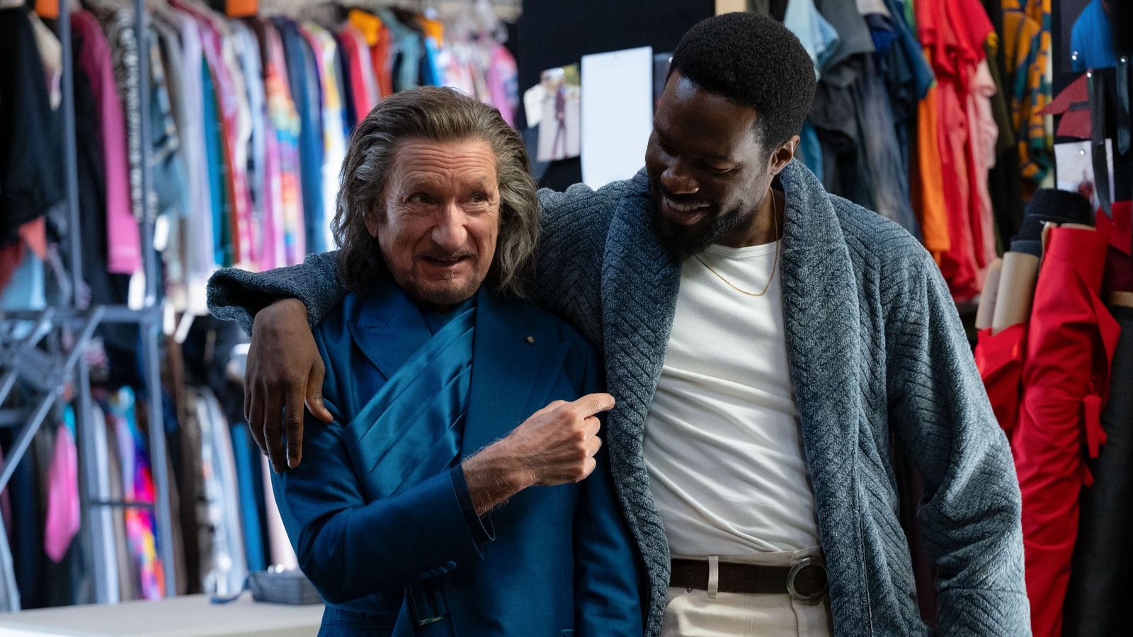 Ben Kingsley as Trevor Slattery and Yahya Abdul-Mateen II as Simon Williams in Wonder Man.
