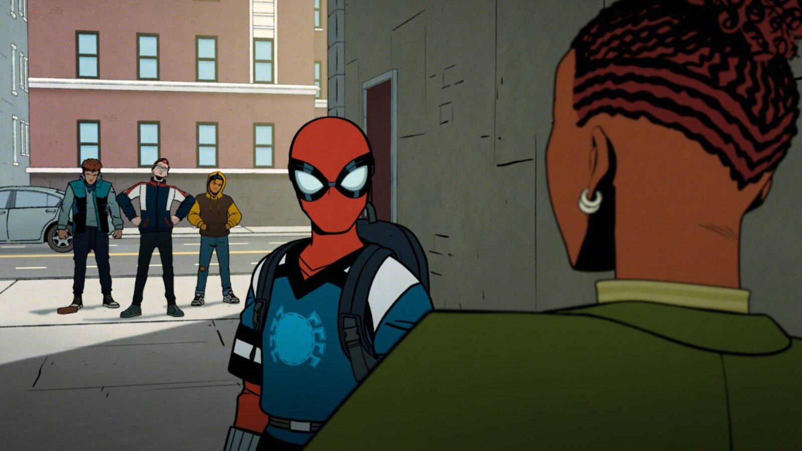 A still of Spider-Man wearing a backpack during the Marvel Phase 5 show, Your Friendly Neighborhood Spider-Man
