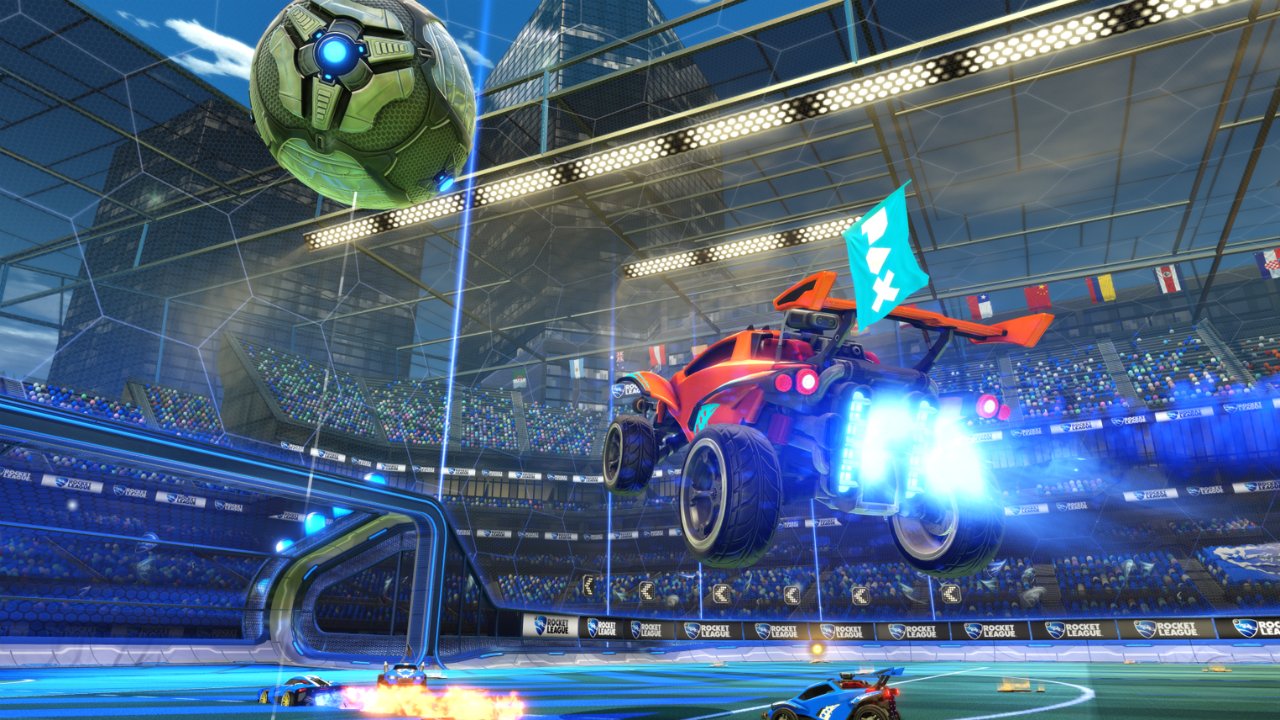 A screenshot of Rocket League, one of the best sports games of all time.