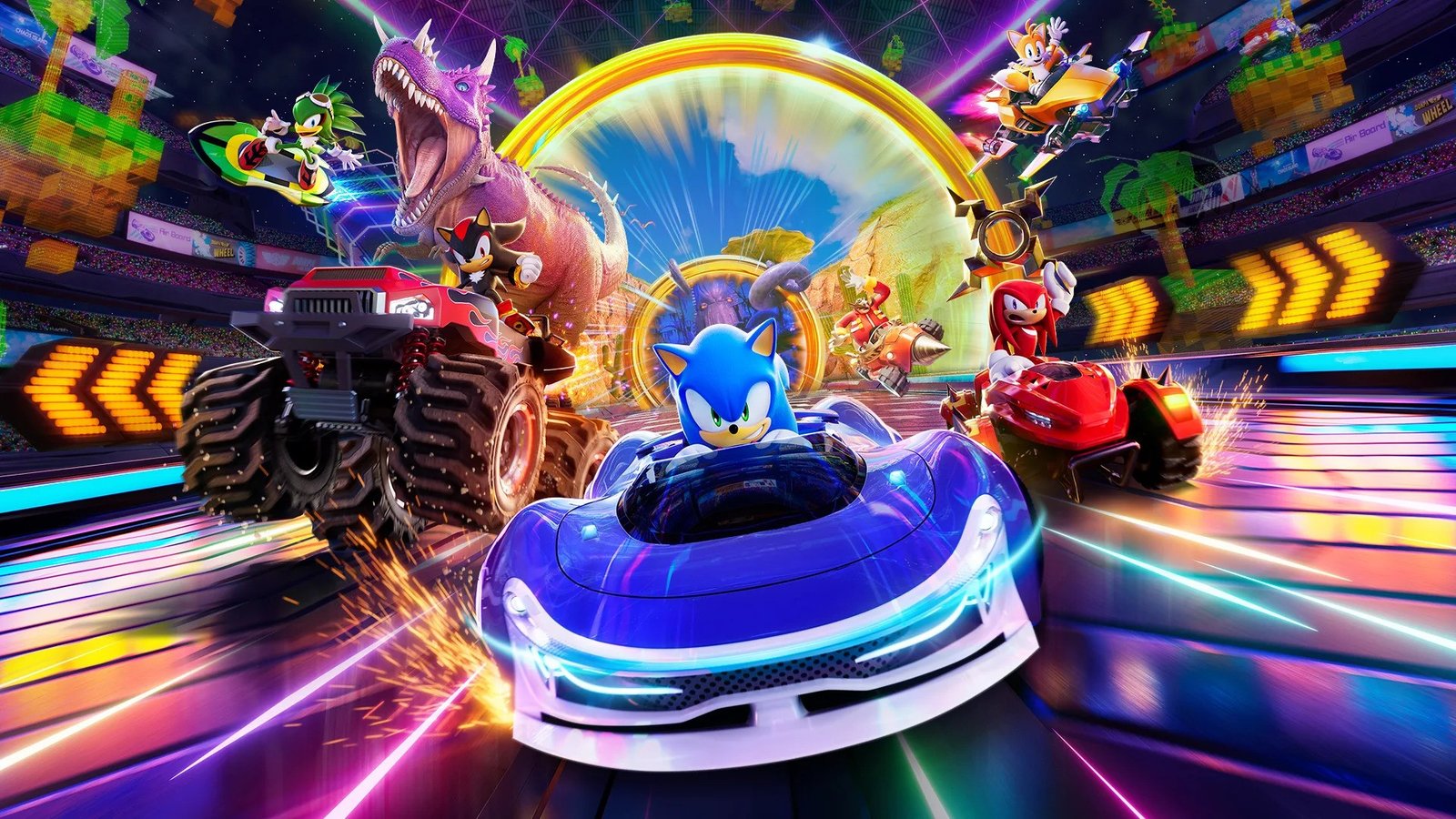 In Sonic Racing CrossWorlds, Jet The Hawk, Shadow The Hedgehog, Sonic The Hedgehog, Knuckles The Echidna, Eggman, and Tails The Fox race in a variety of vehicles