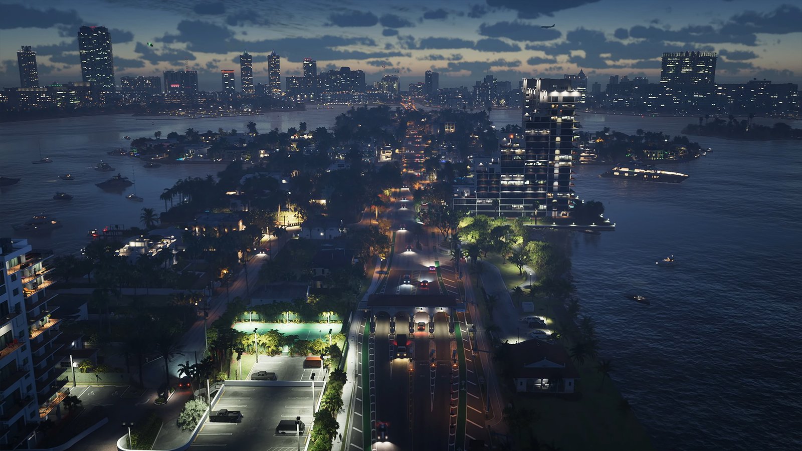 A screenshot of a Miami at night during the game GTA.