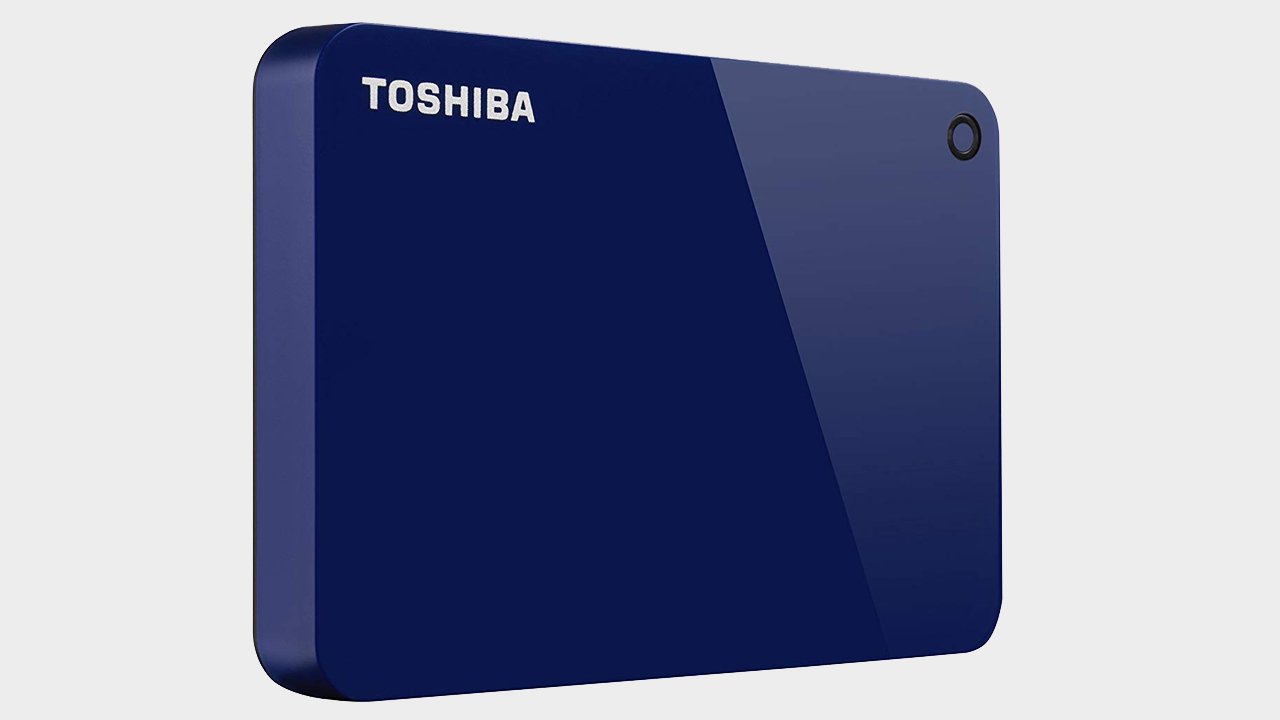 Official product image of the Toshiba 1TB Canvio Advance hard drive with a plain background.