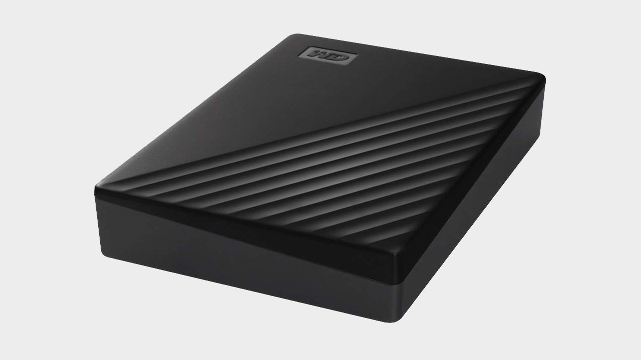 Official image of the WD My Passport 4TB Portable Hard Drive, with a plain background.