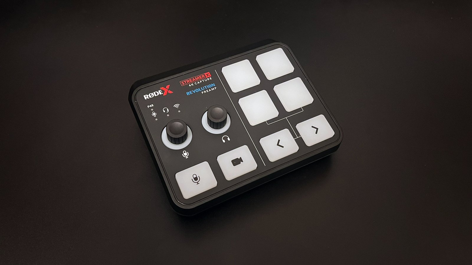 RODE Streamer X while switched off, showing its dials and touchpads