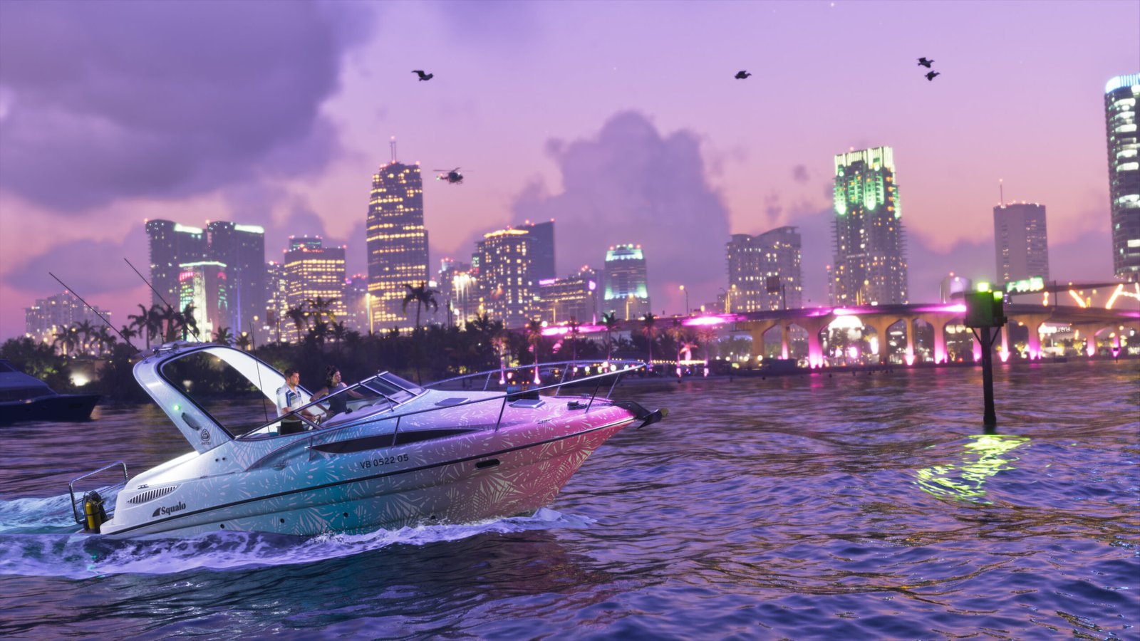 A Shitzu Squalo motorboat rides across a bay in GTA 6
