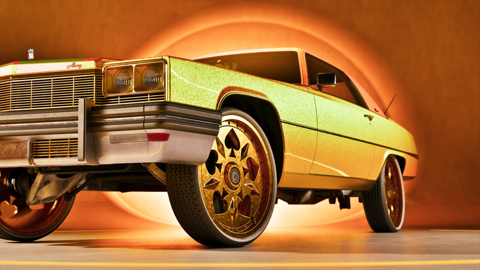 An Albany Manana or similar advertising Rideout Customs in GTA 6