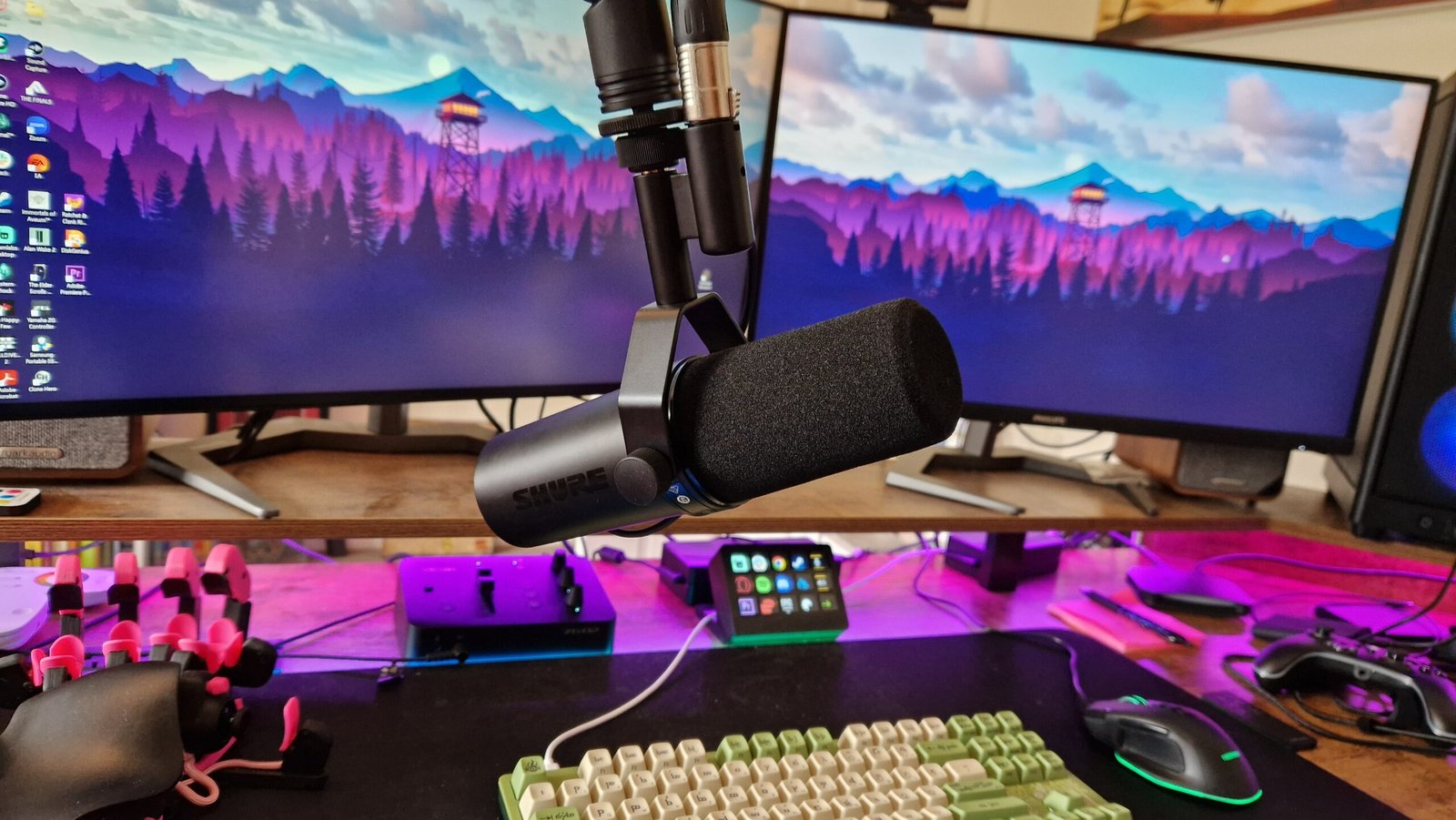 Shure SM7dB suspended on a boom arm
