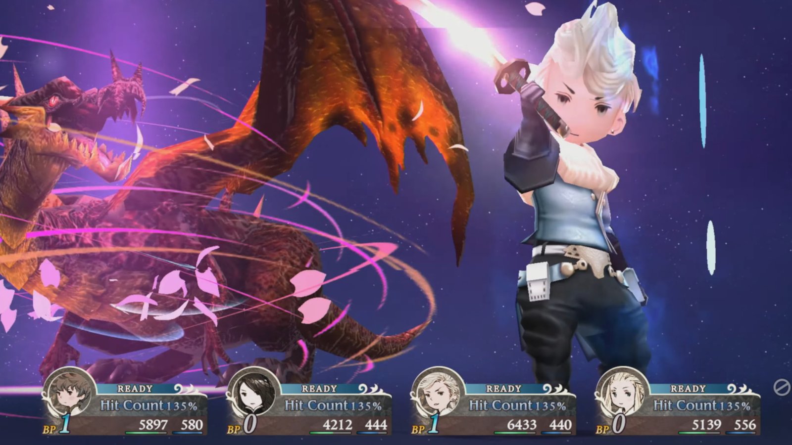 A player fighting a dragon during one of the best Switch 2 games, Bravely Default Flying Fairy HD Remaster