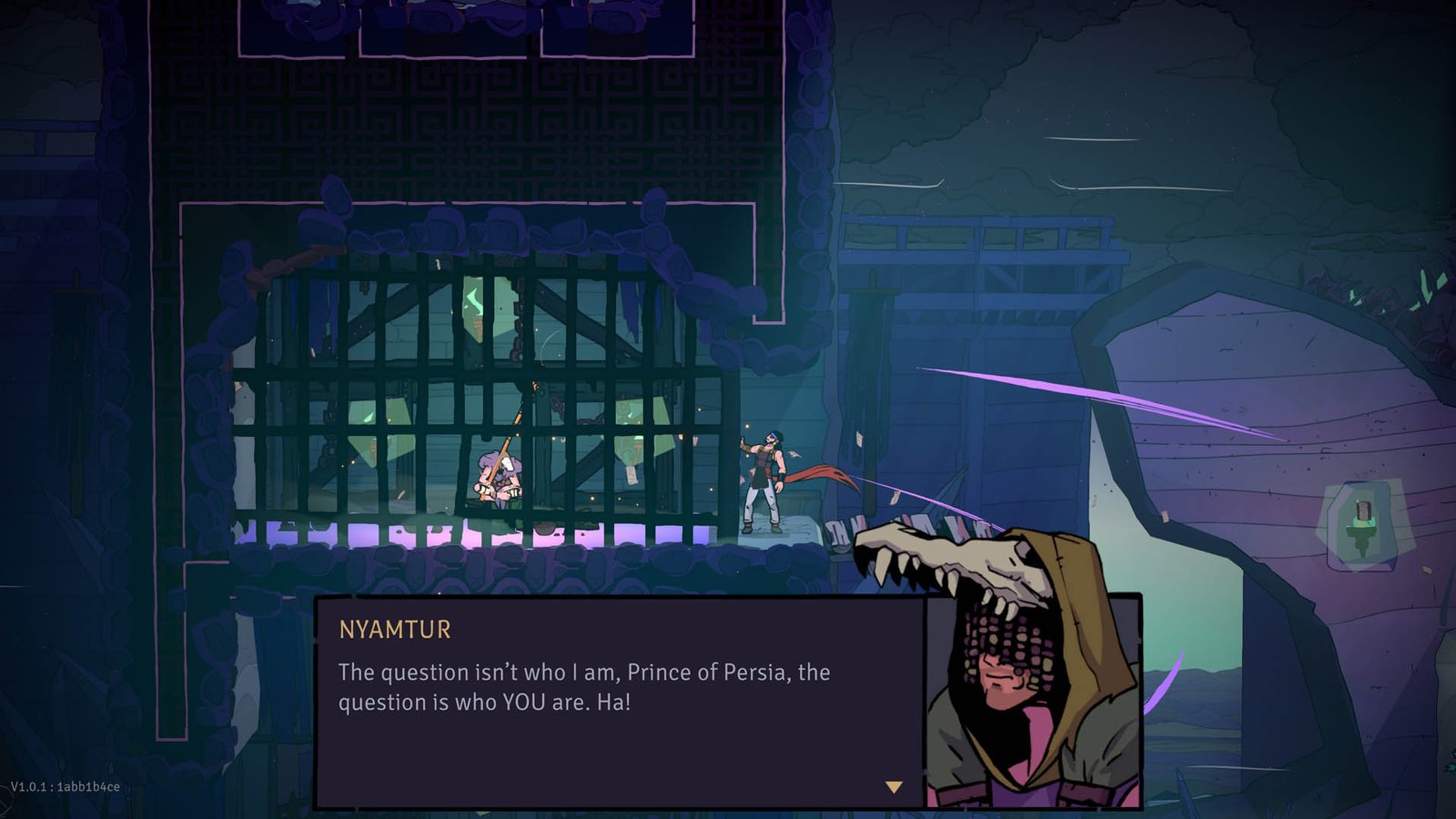 The Price talks with the imprisoned Nyamtur in The Rogue Prince of Persia