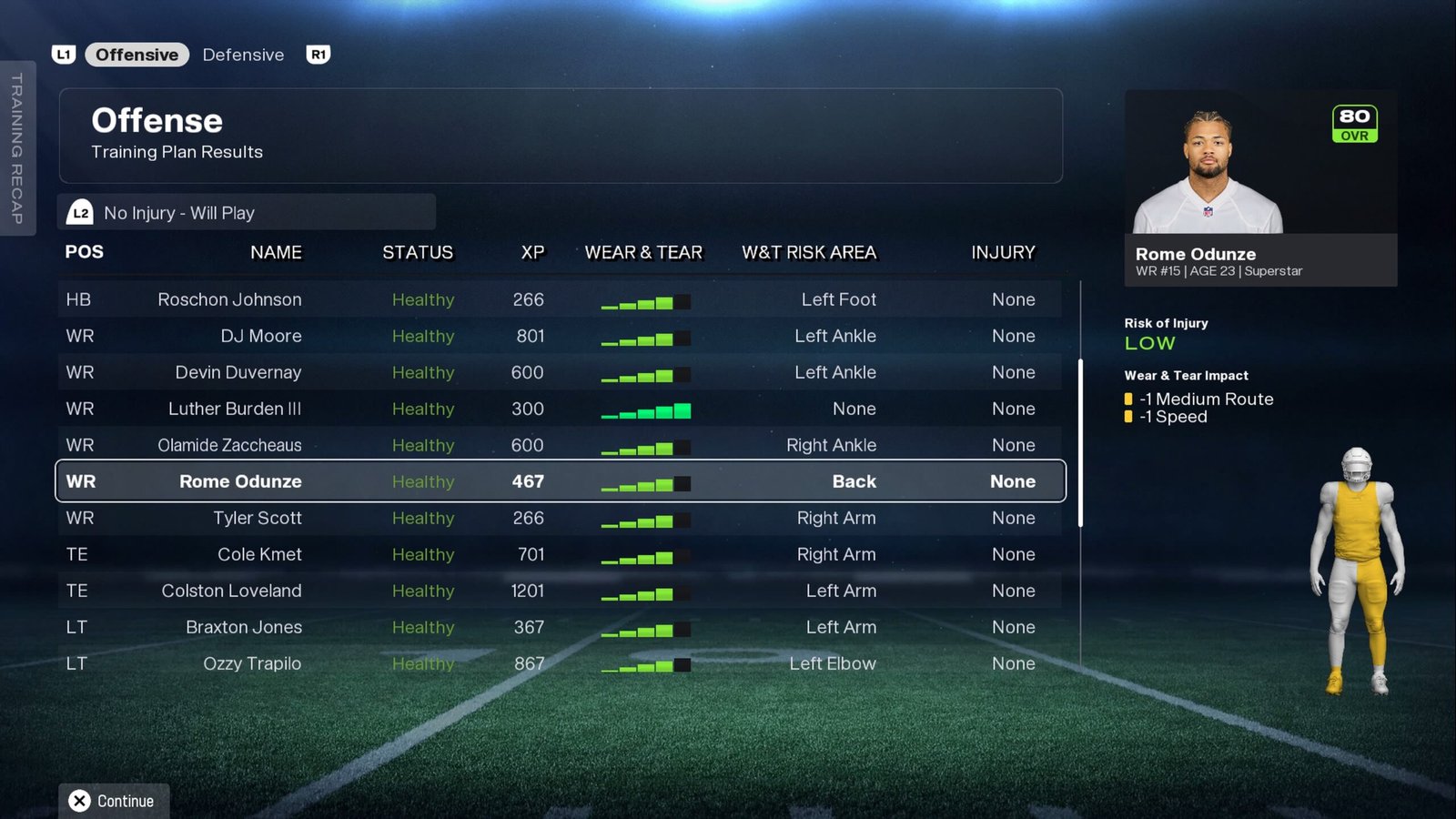 The new Madden 26 Wear & Tear system in franchise