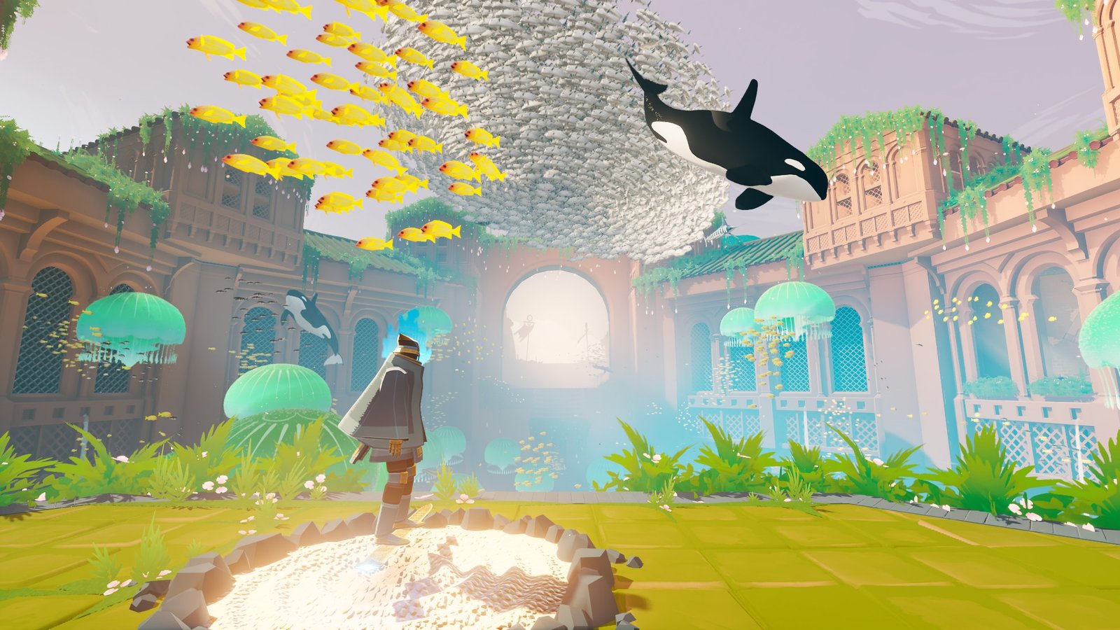 Fish spiral through the air in Sword of the Sea