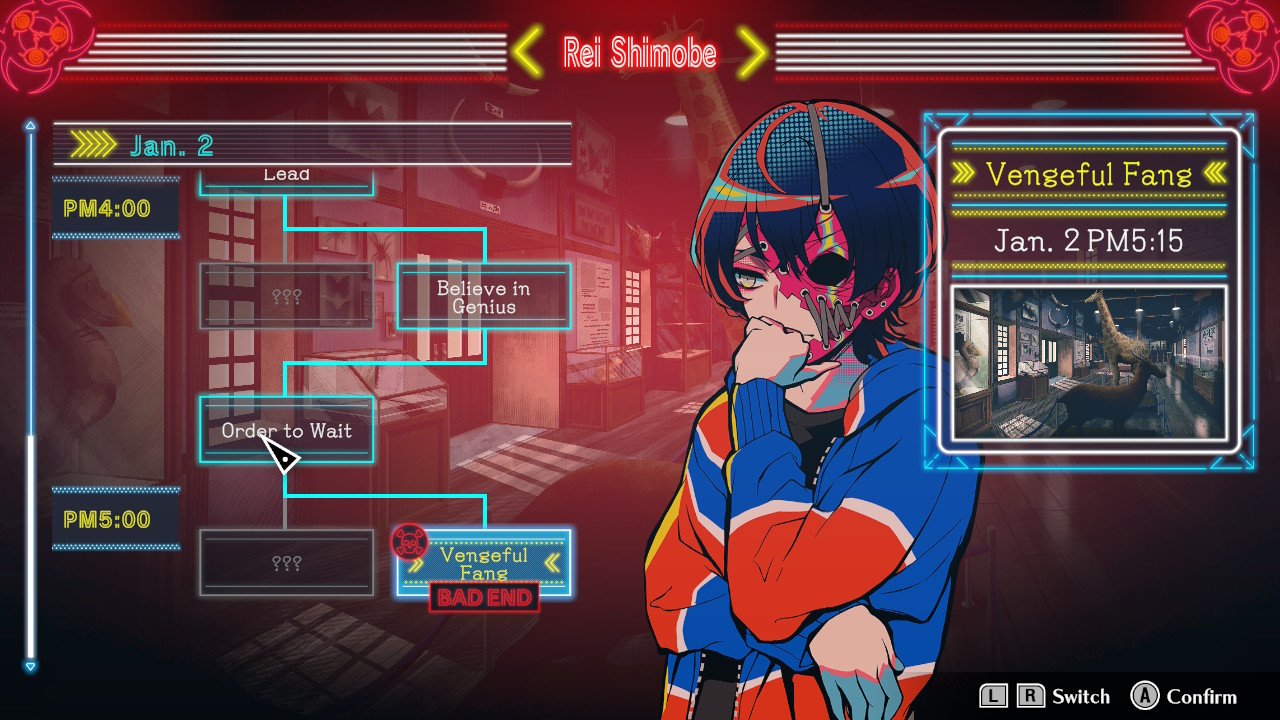 Rei Shimobe's multi-path route in Shuten Order, within Teko Ion's route