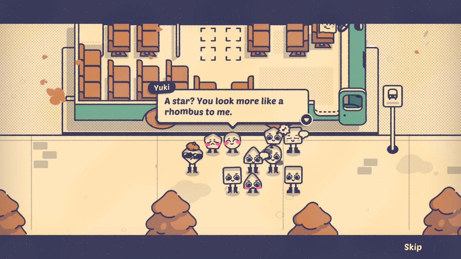 A cutscene about boarding a bus in Is This Seat Taken?