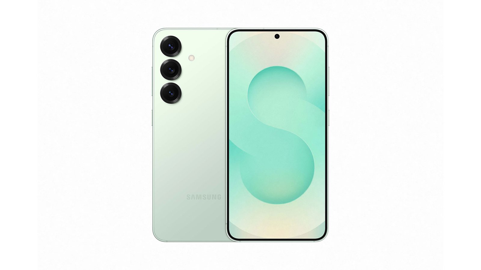 The Samsung Galaxy S25 phone in mint