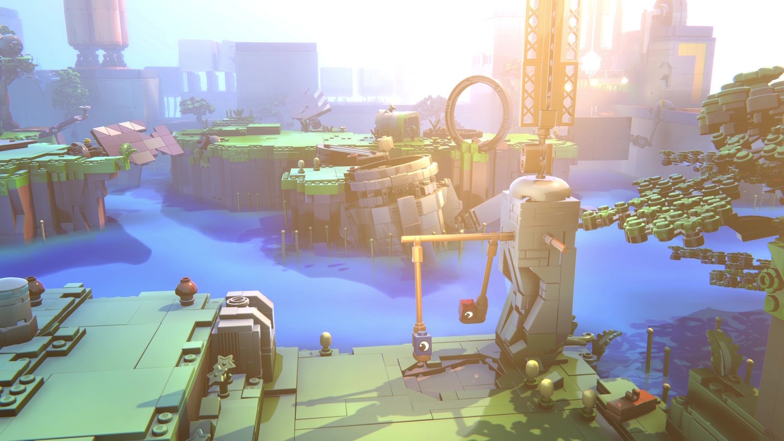 Pulling rope in Lego Voyagers on a green island