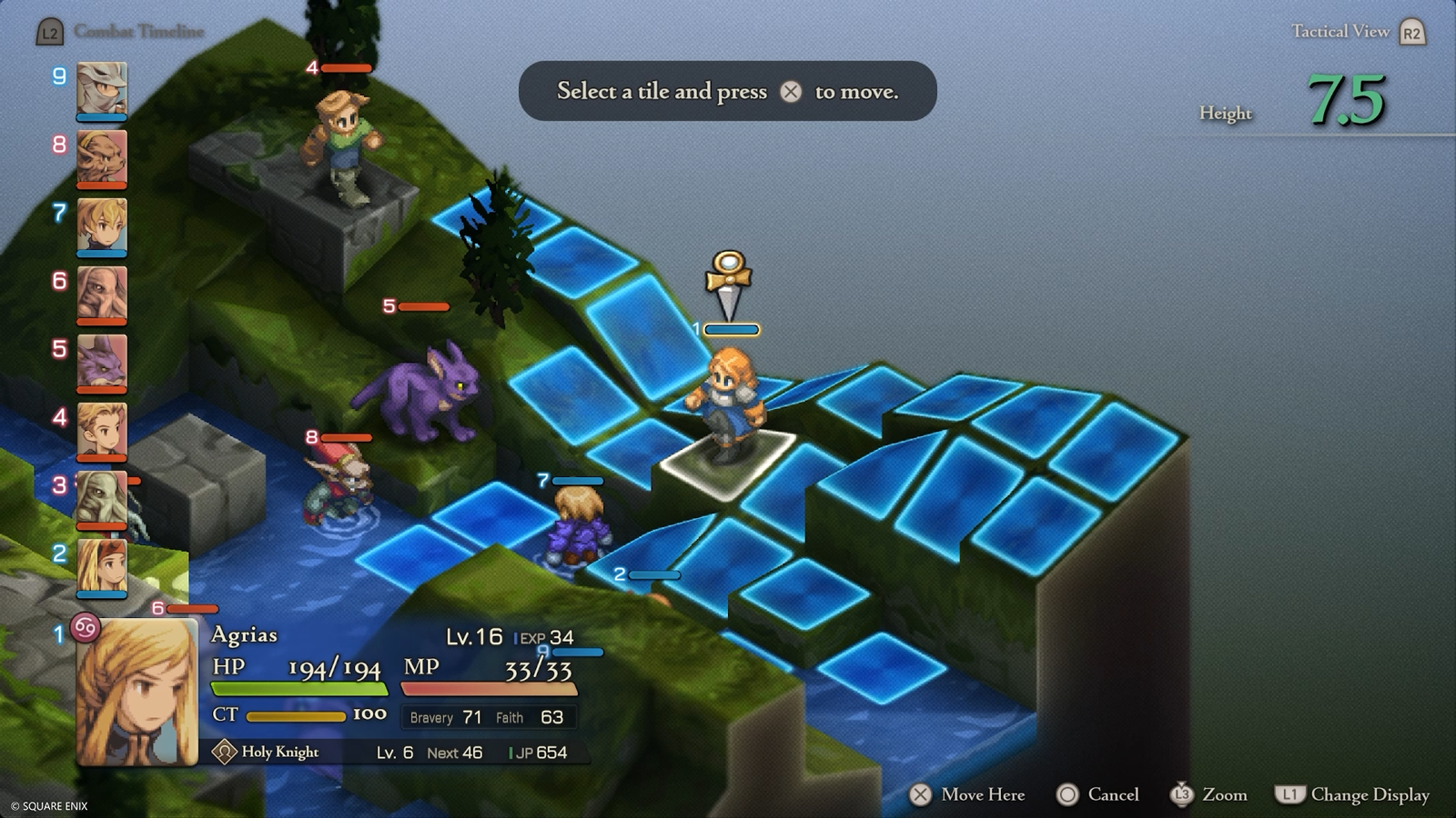 Agria in a slopey battlefield in Final Fantasy Tactics: The Ivalice Chronicles