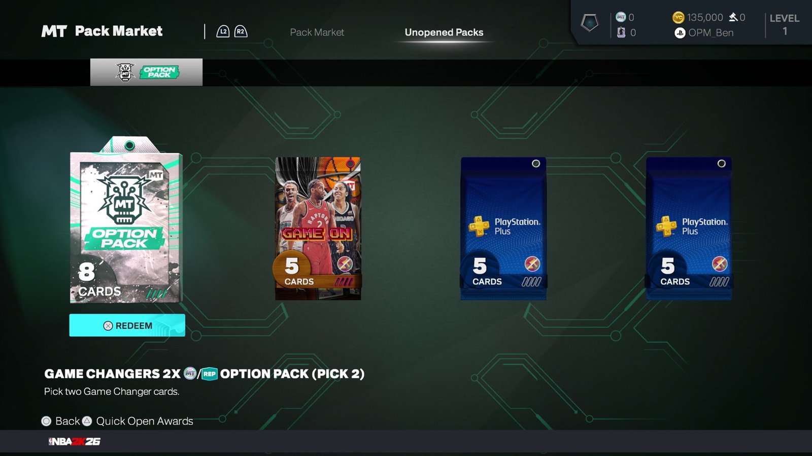 Early active NBA 2K26 locker codes include a Game Changers option pack