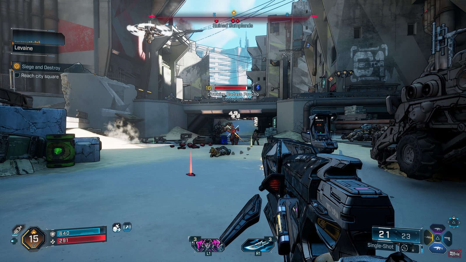 Borderlands 4 screenshot showing an electrified ripper being fought with a pistol