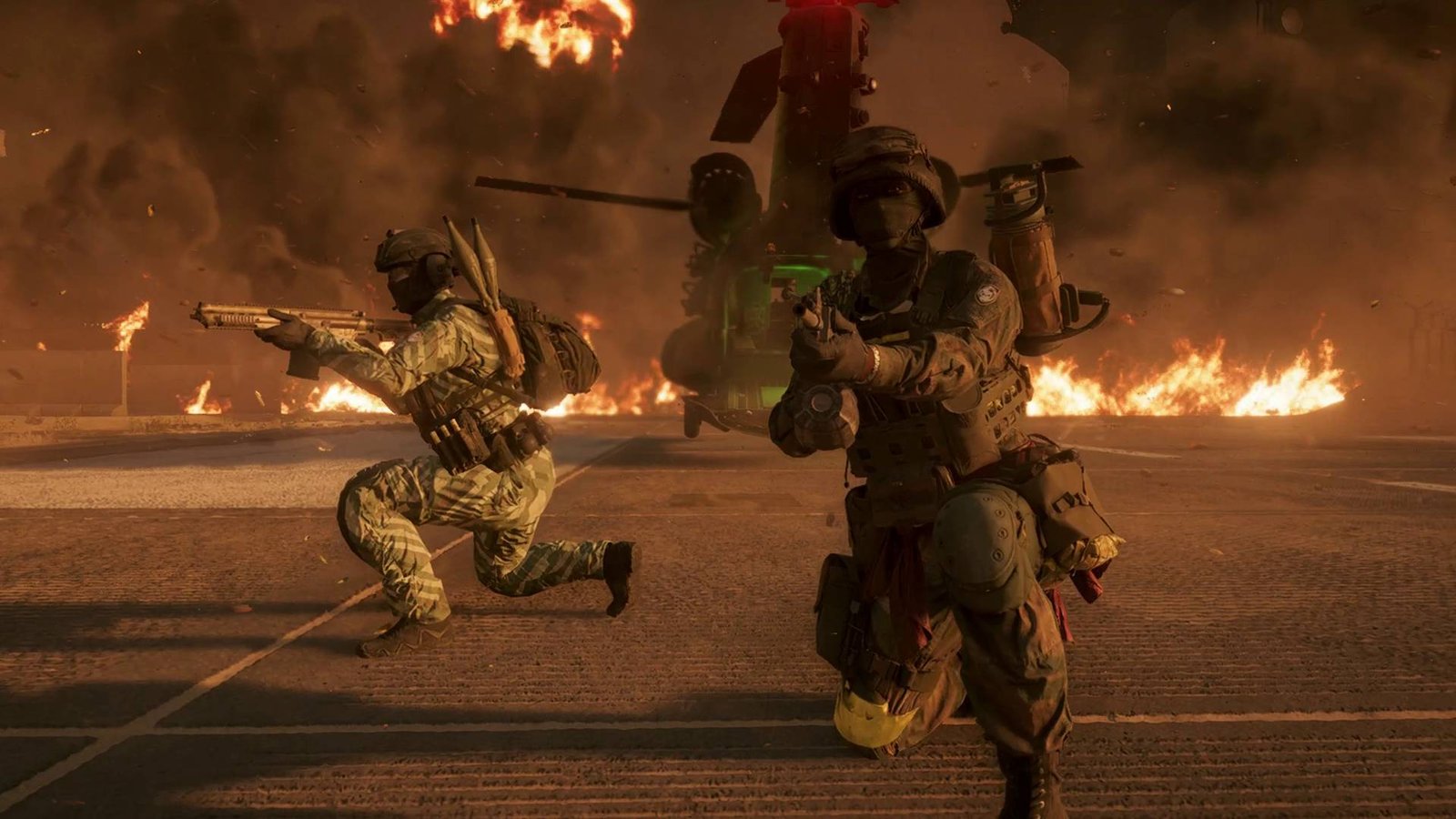 Battlefield Redsec battle royale duos victory soldiers kneeling by helicopter