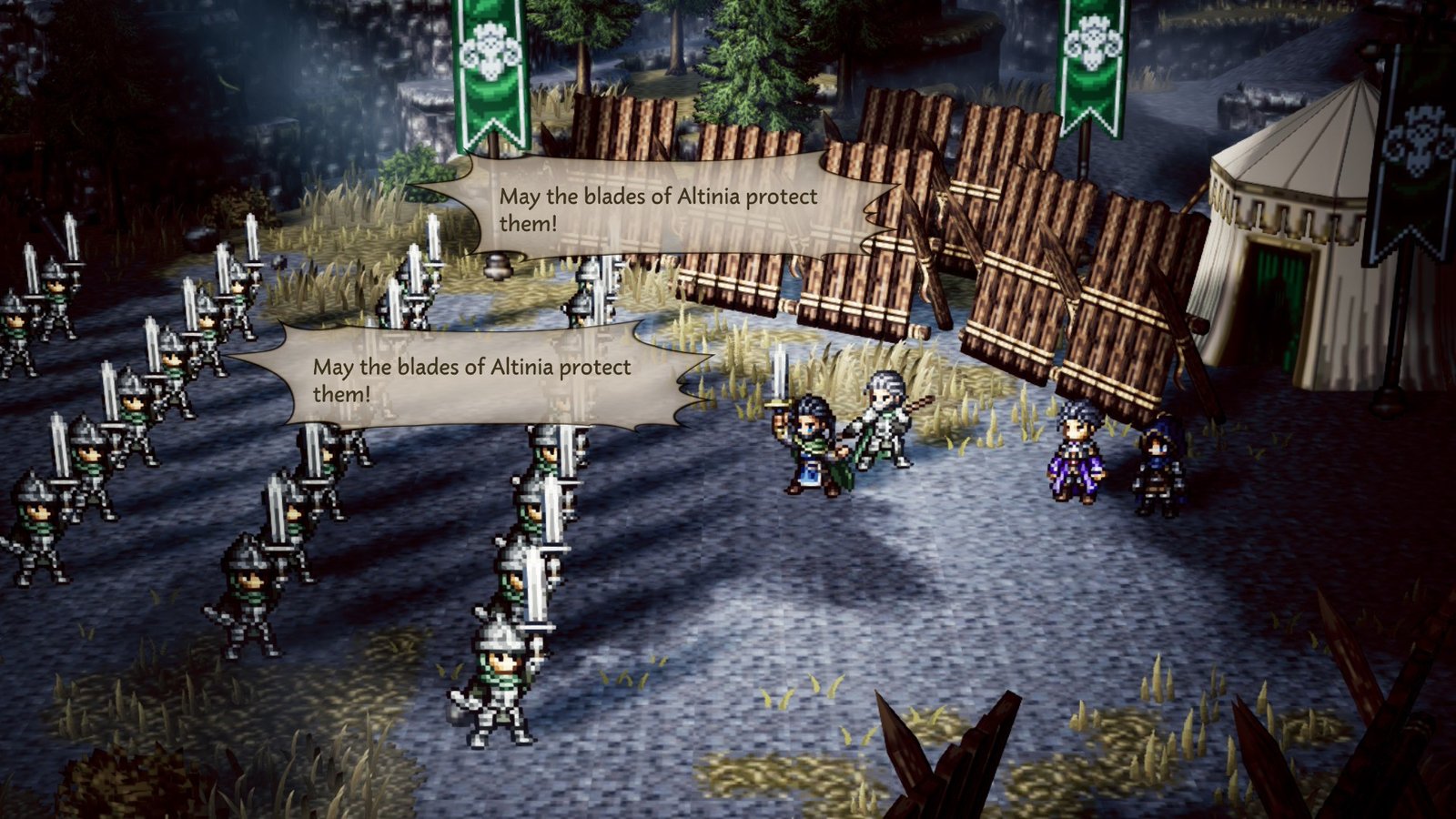 Soldiers shout "May the Blades of Altinia protect them!" in Octopath Traveler 0