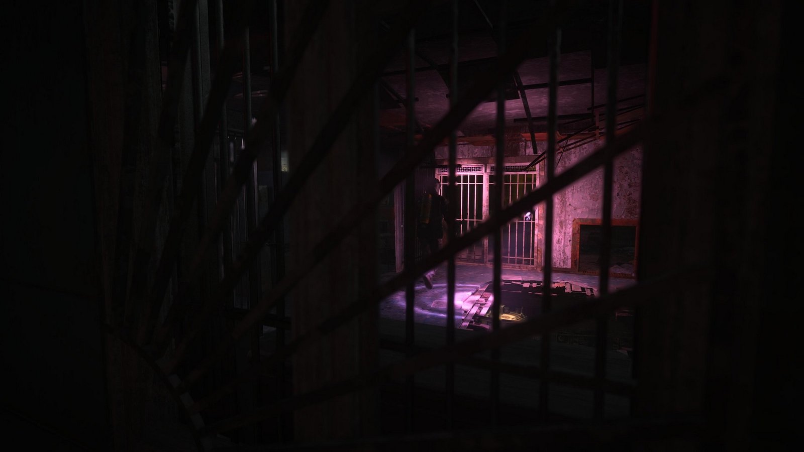 Watching an enemy through gaps in a gate's bars in Sleep Awake