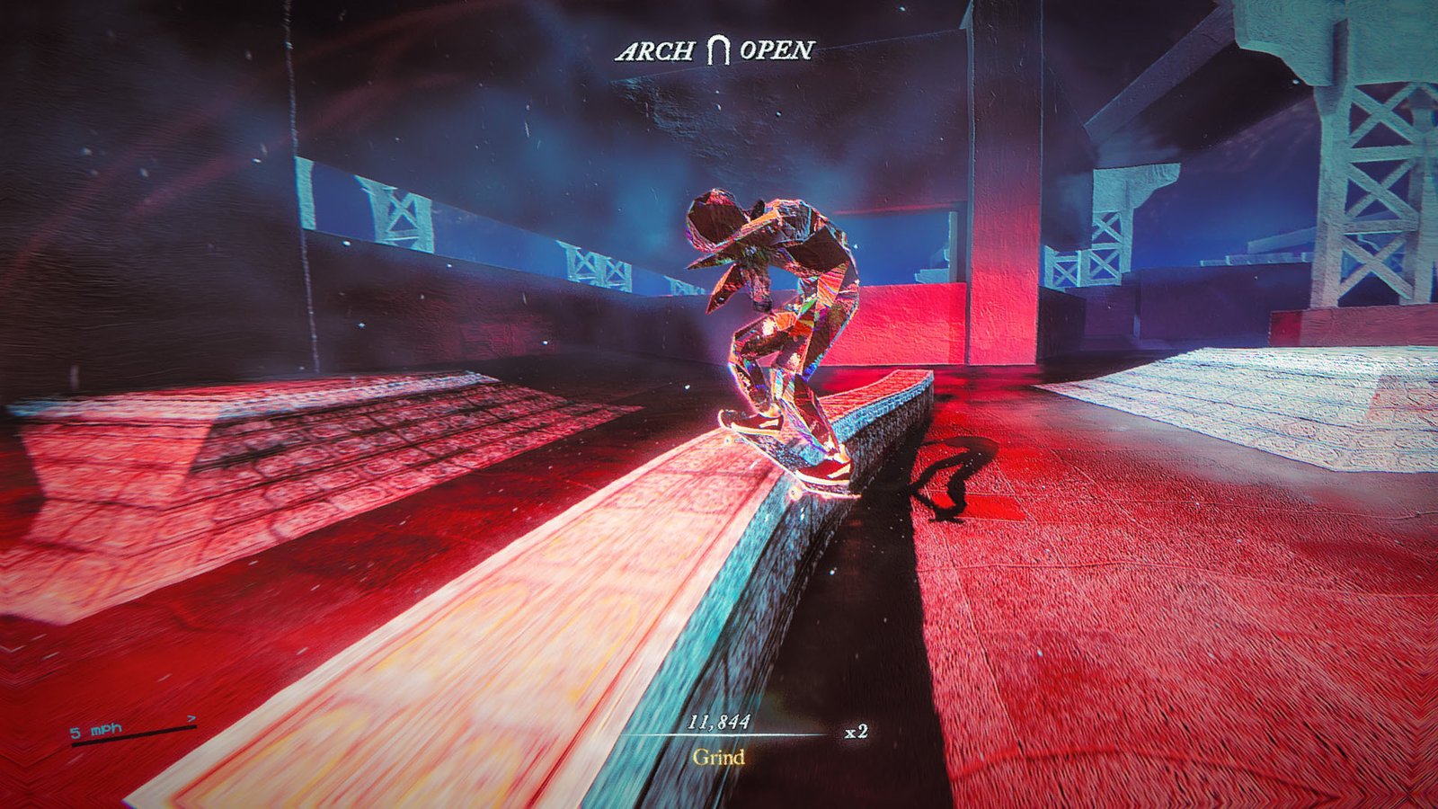 Grinding the edge of a raised structure in a skate park in Skate Story