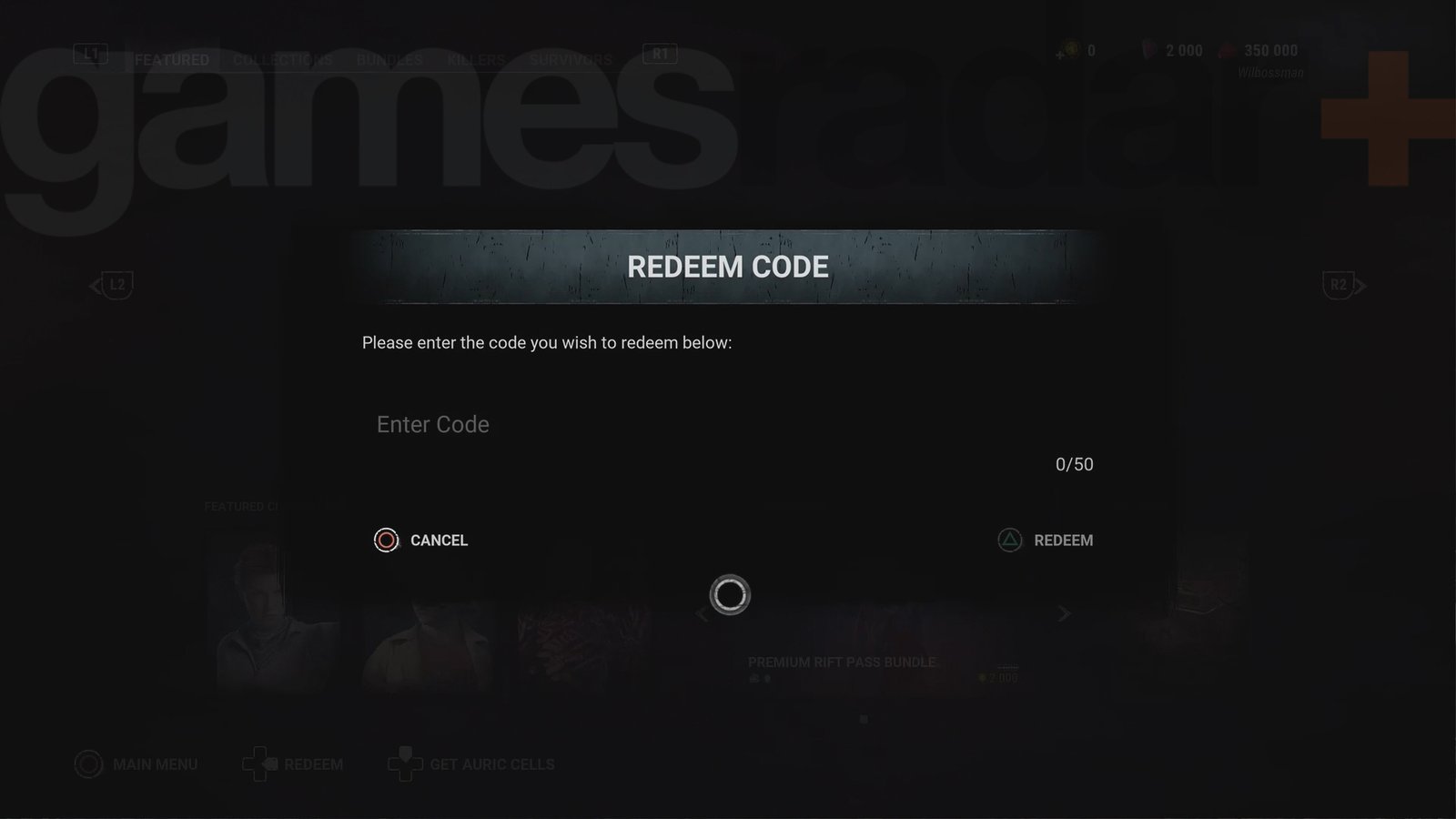 Dead by Daylight codes redeem screen