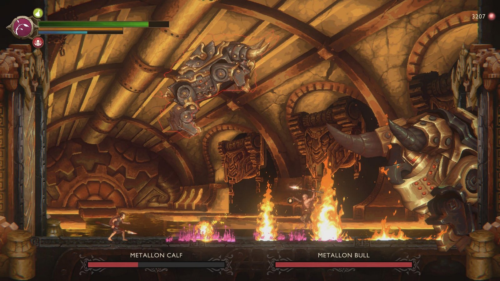 Kratos and Deimos battle mechanical bulls in God of War Sons of Sparta's Daedalus' Workshop