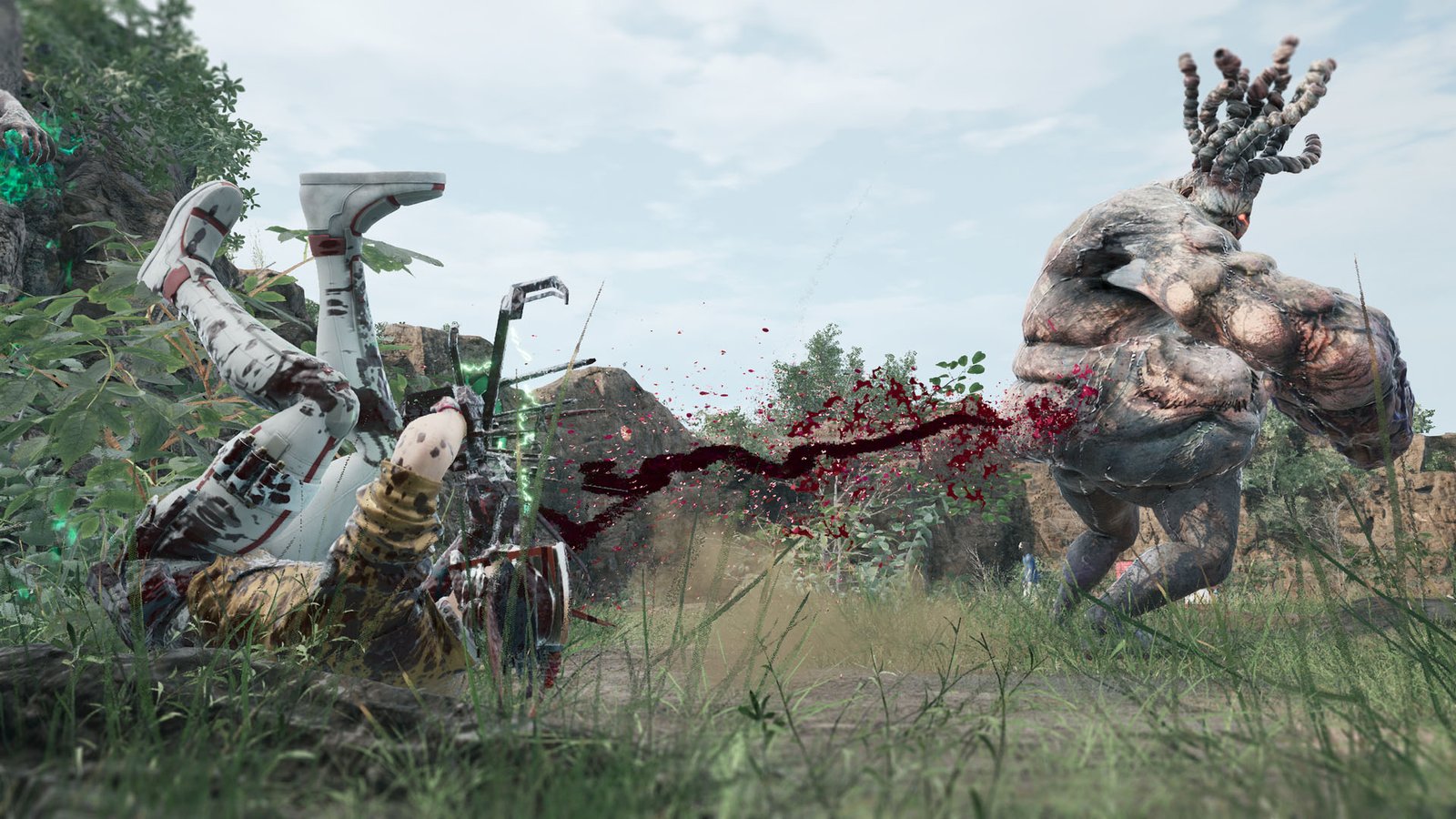 A bulky enemy throws Romeo to the ground in Romeo is a Dead Man