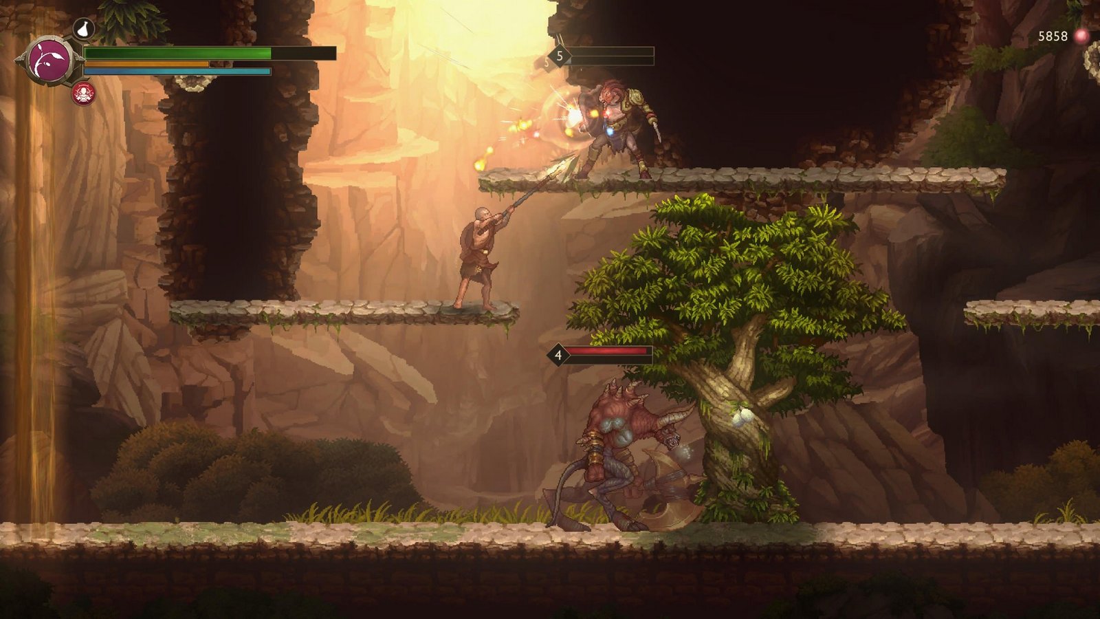 Kratos battles bestial enemies in an olive tree challenge in God of War Sons of Sparta