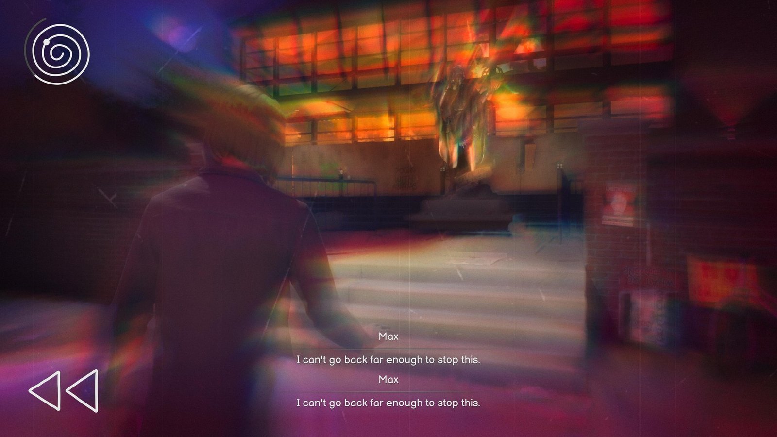 Max fails to rewind time to stop the Caledon University fire in Life is Strange: Reunion