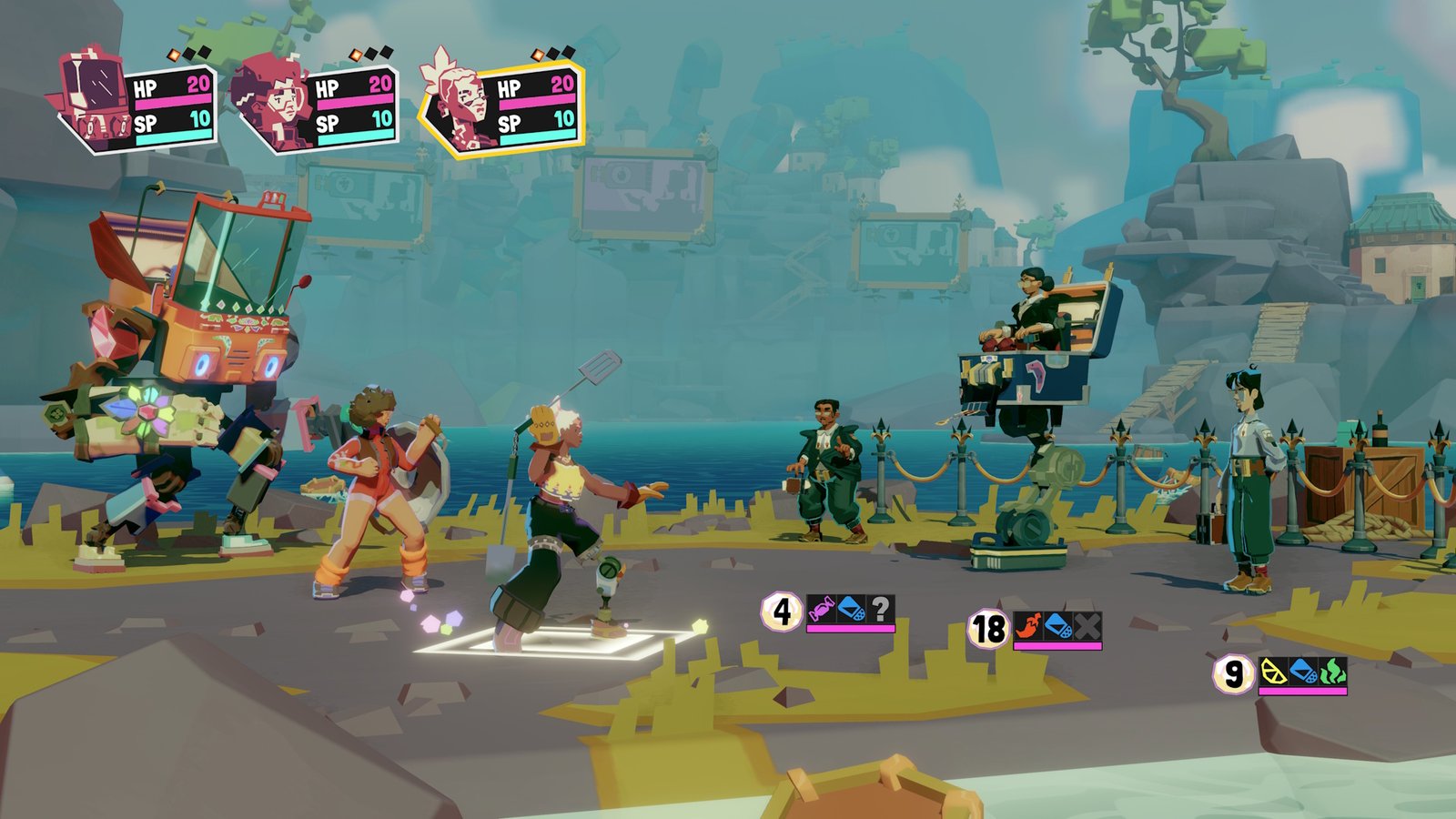 Dosa Divas screenshot featuring turn-based battle map with allies on the left and enemies on the right
