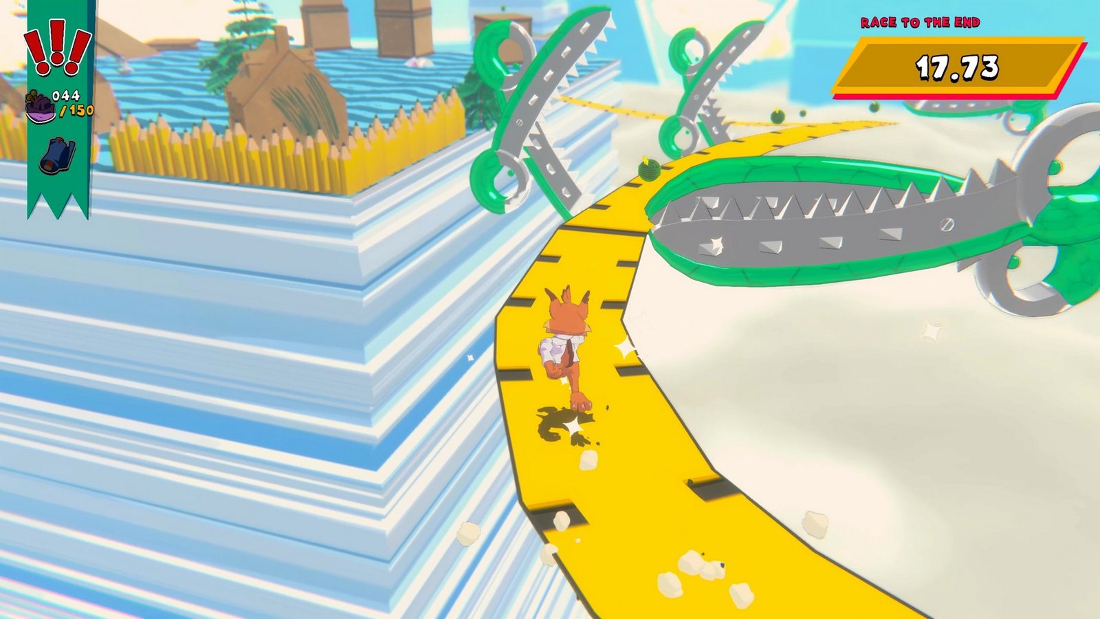 Bubsy runs along a giant tape measure in Bubsy 4D