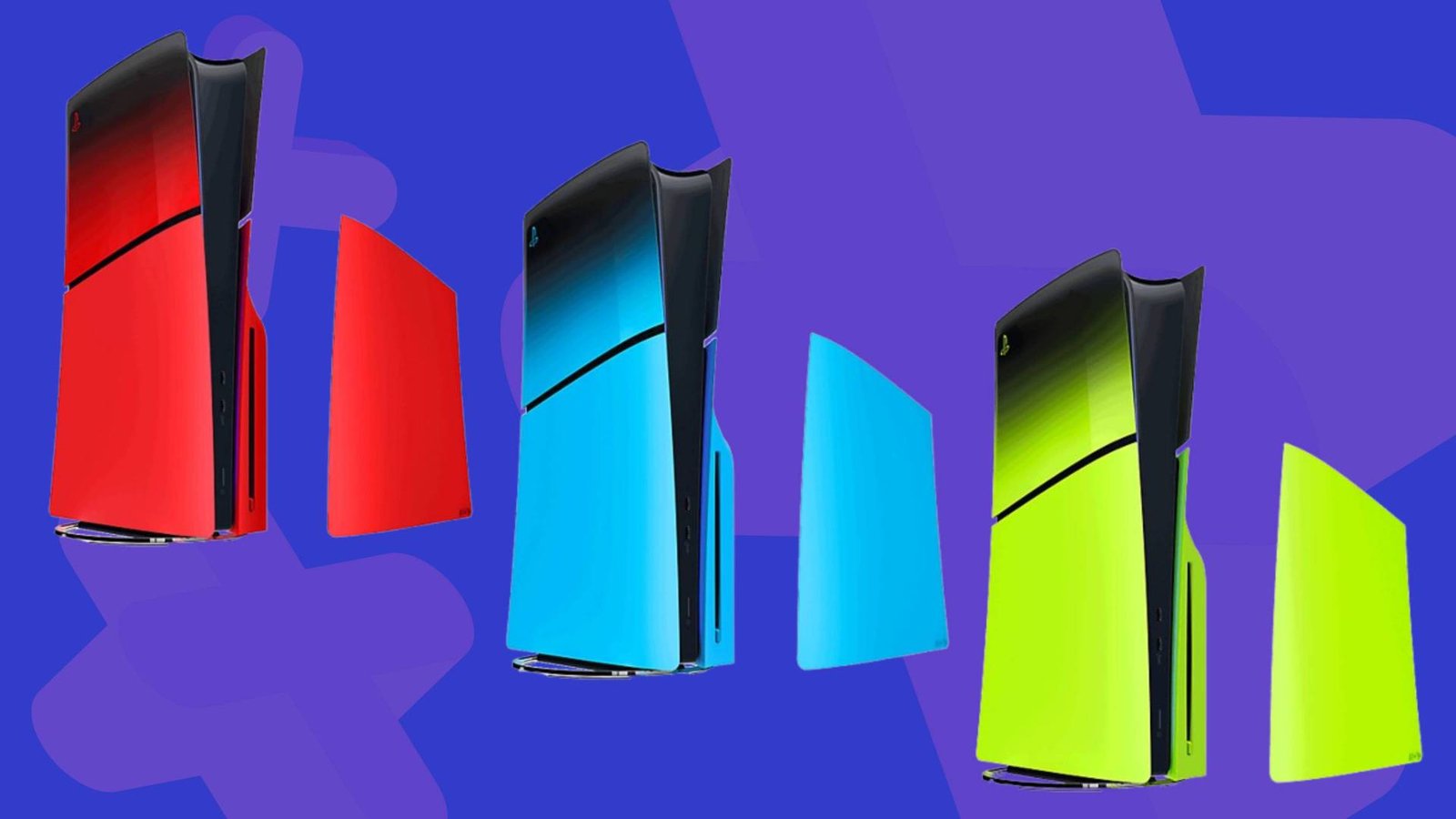 Image of official Sony PS5 console covers on a blue GamesRadar+ background.