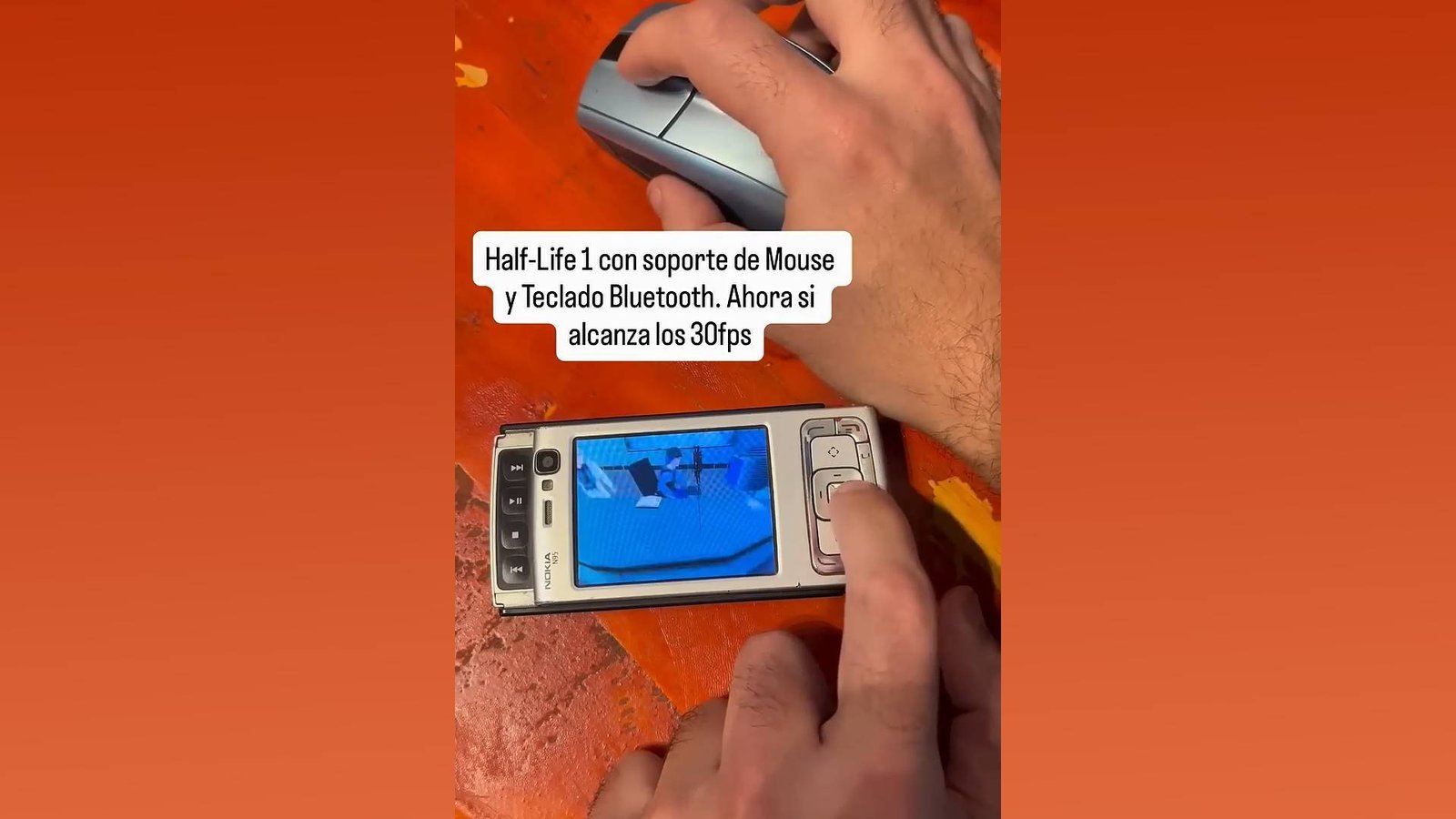 YouTuber Shorts screenshot of Half-Life running on Nokia N95 being played with wireless mouse.